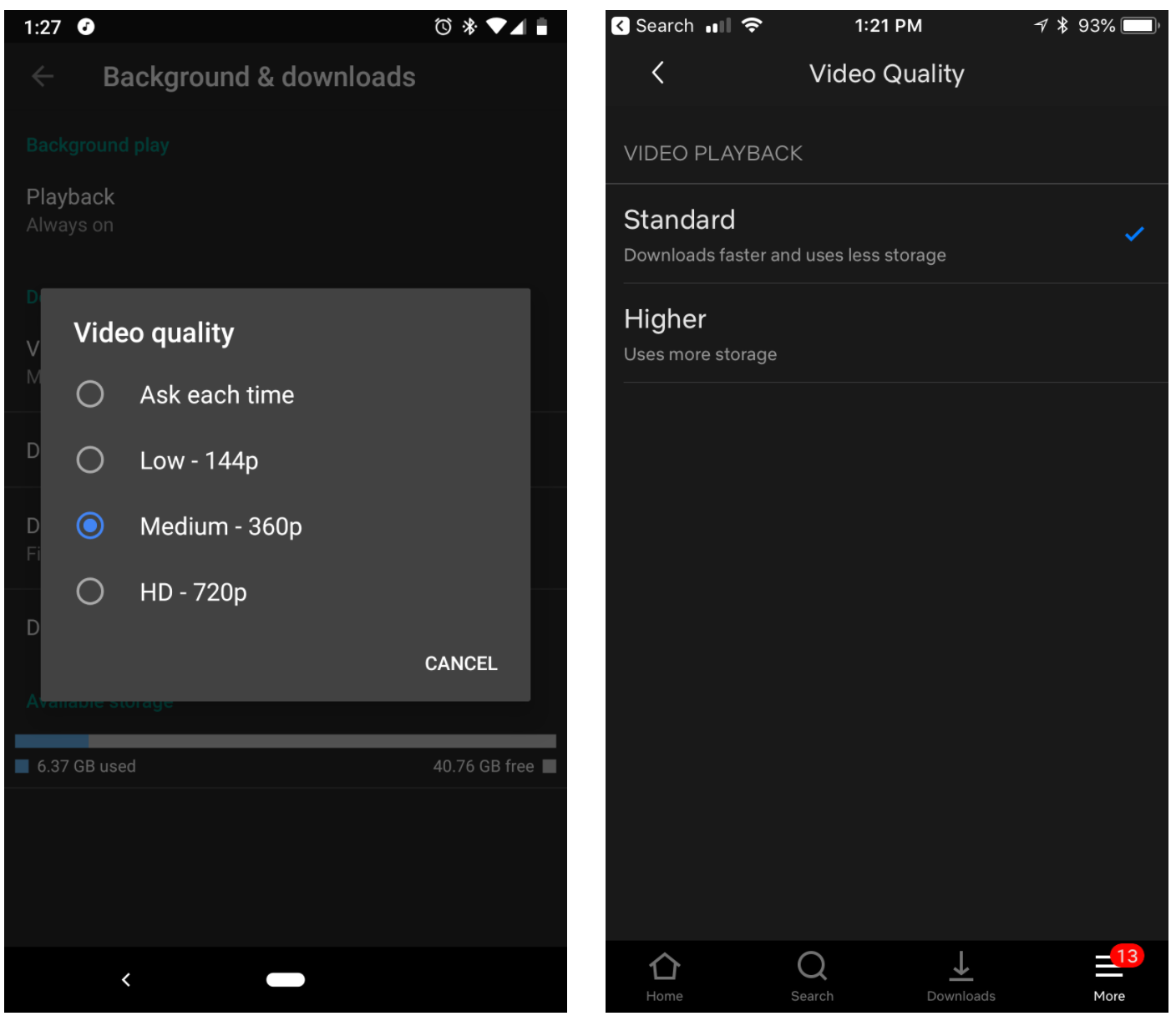 Examples of UI for downloading different resolutions.