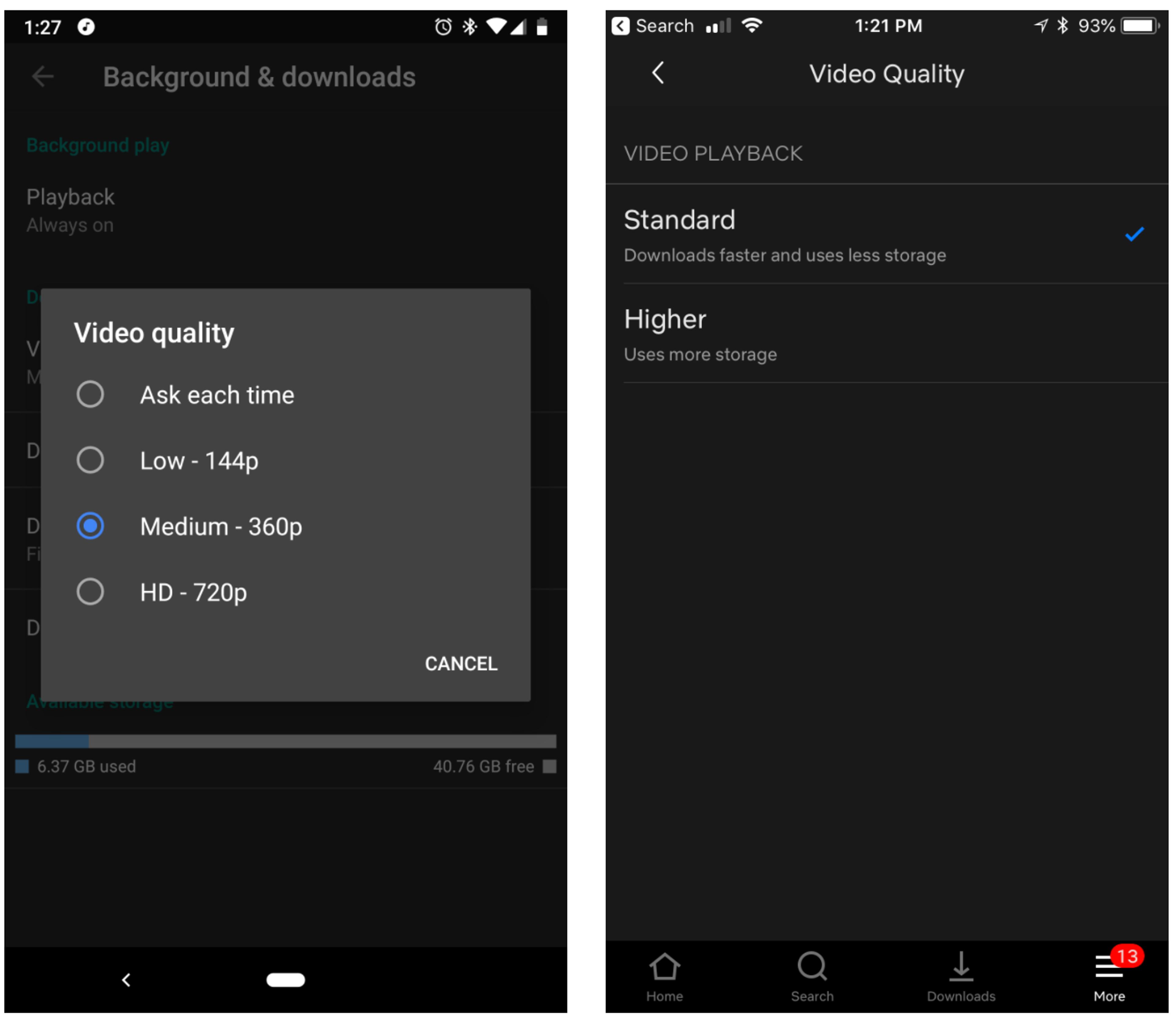 Examples of UI for downloading different resolutions.