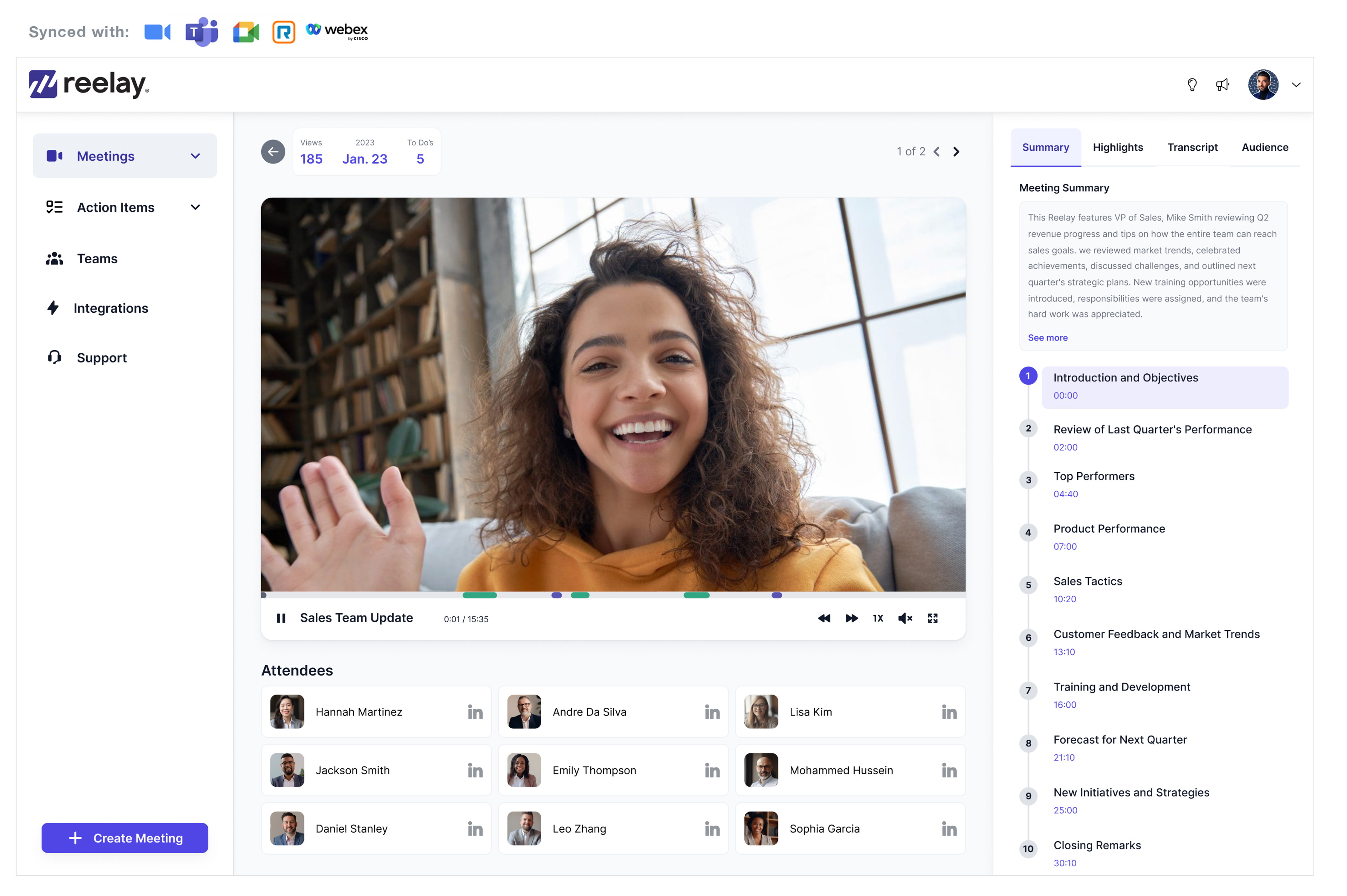 Reelay platform with image of woman smiling and waving