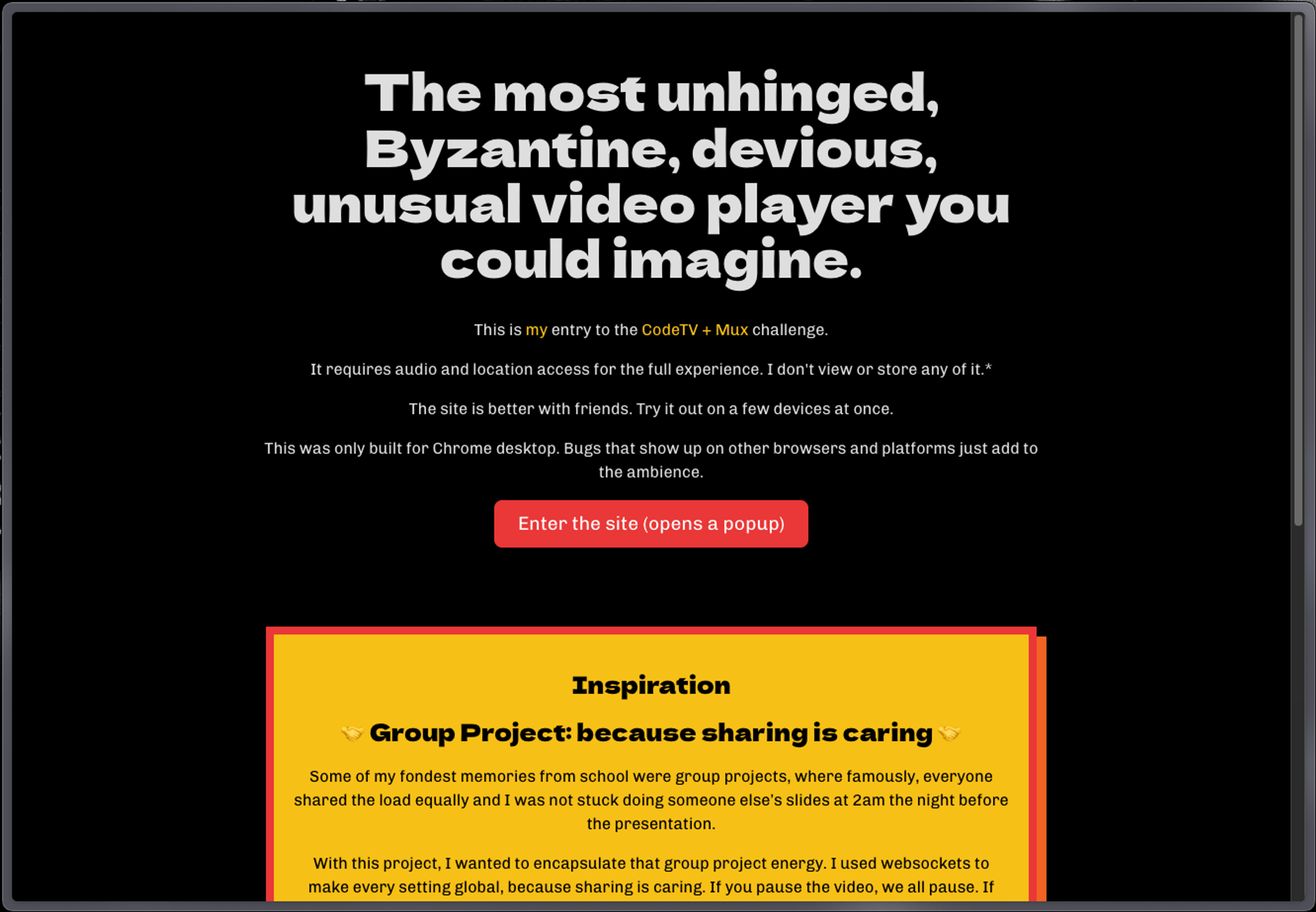 The landing page for the worst video player ever built
