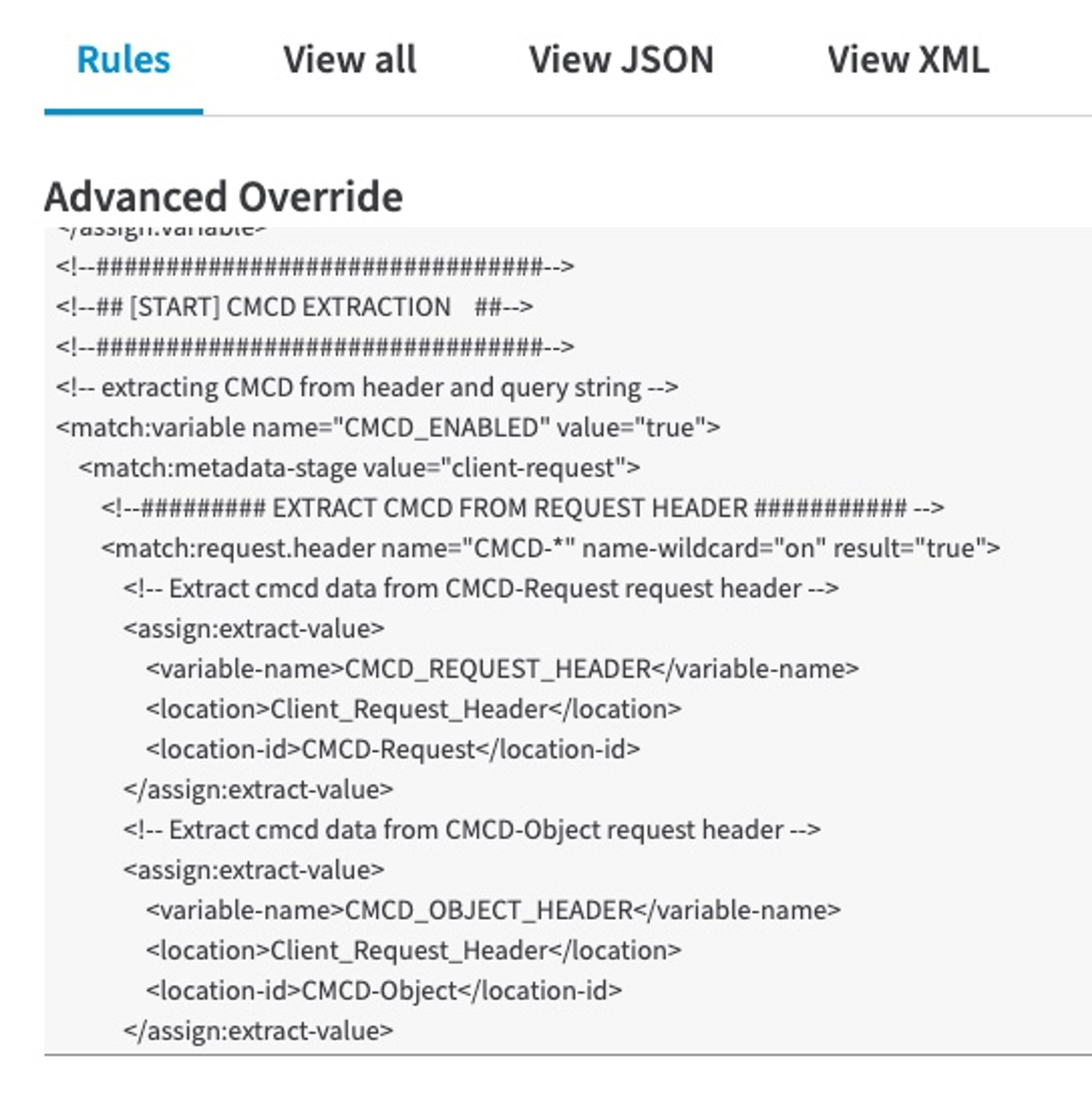 An image of advanced override CMCD request