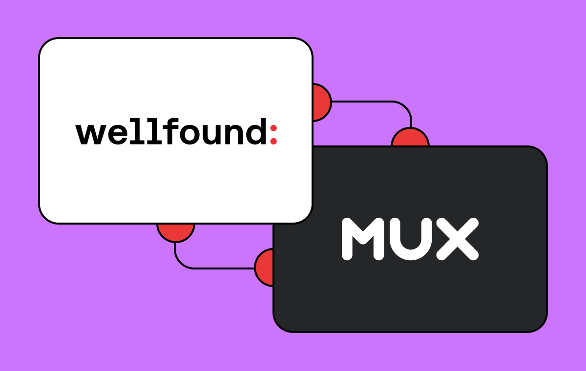 Wellfound logo on the left, Mux logo on the right atop a purple background