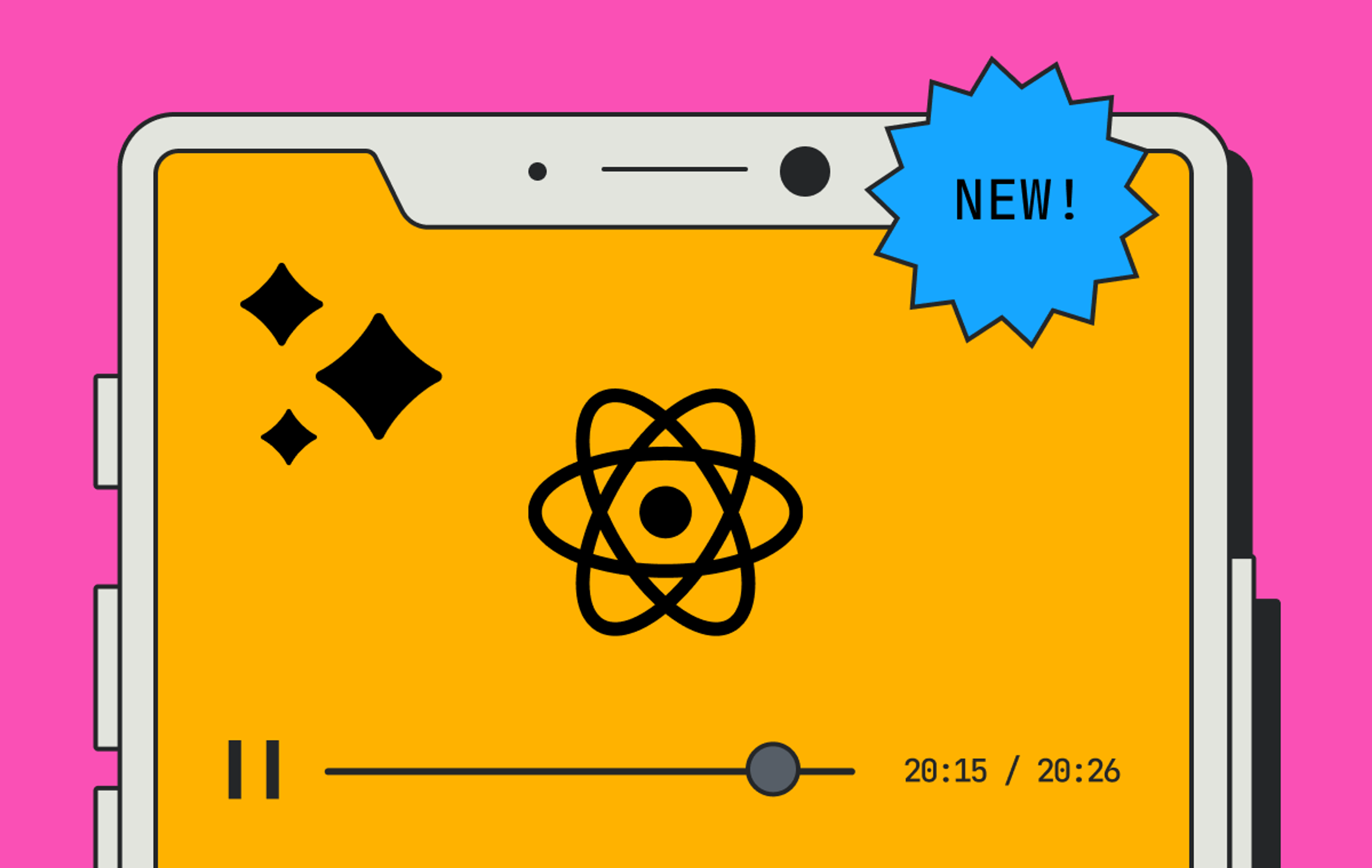 React Symbol in a video player on a mobile smart phone