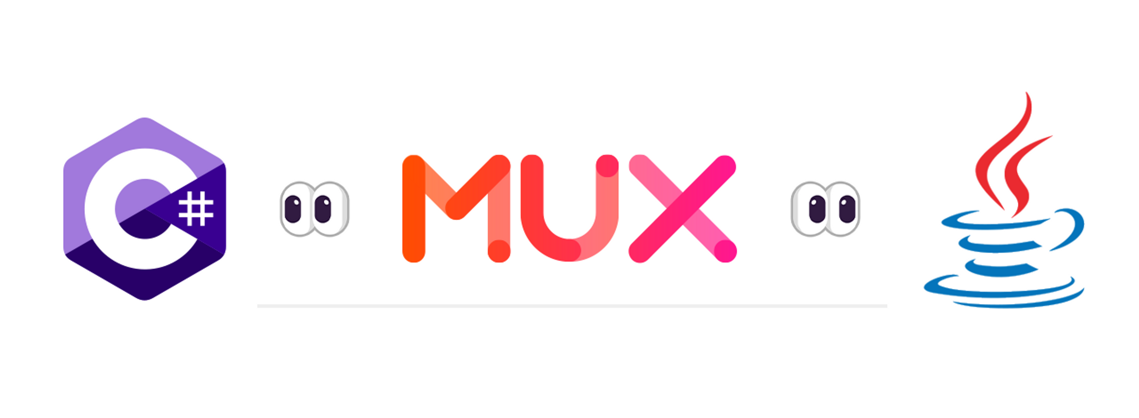 The Mux logo, placed between the C# and the Java logos.