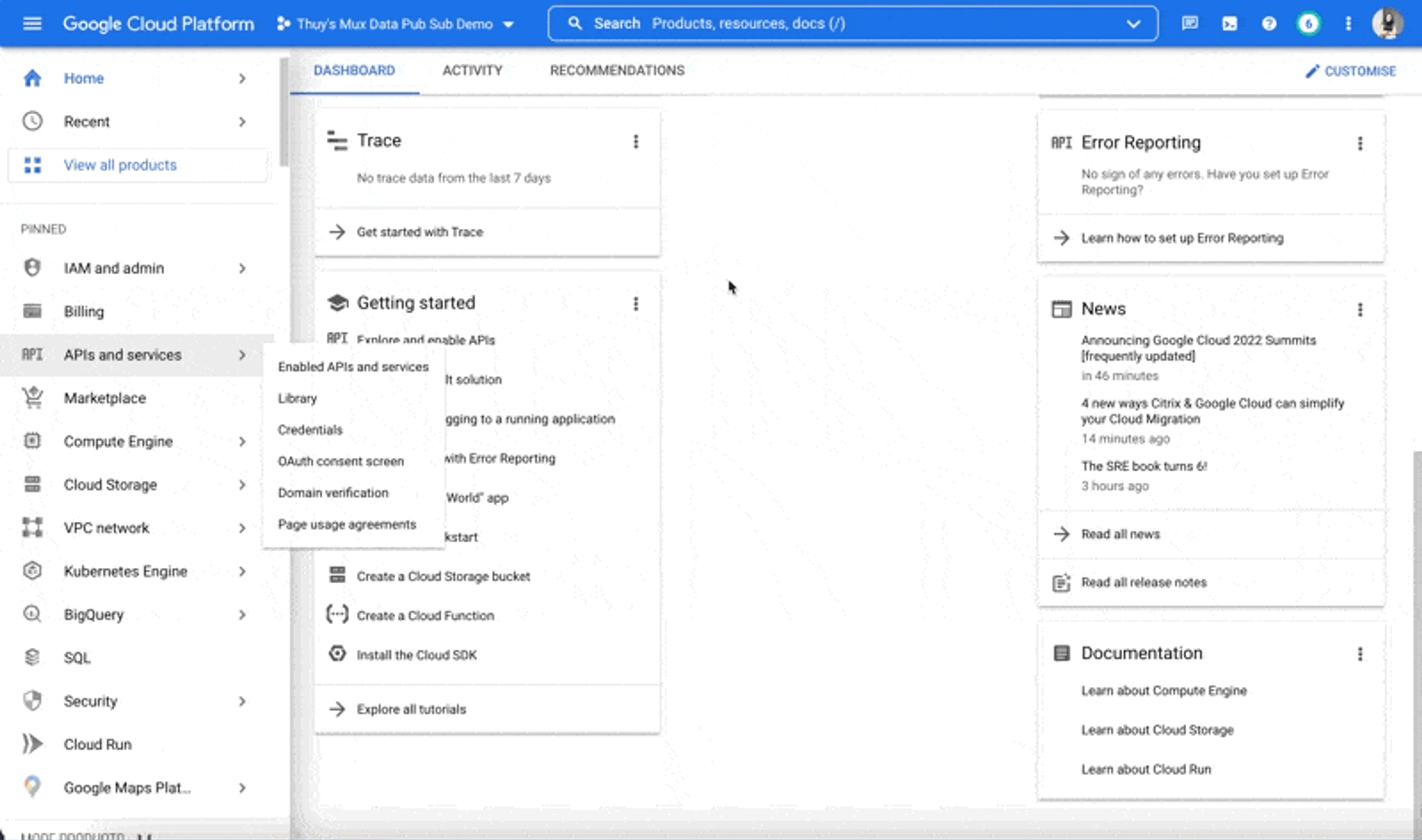 Screen recording of project creation with search bar shortcut.