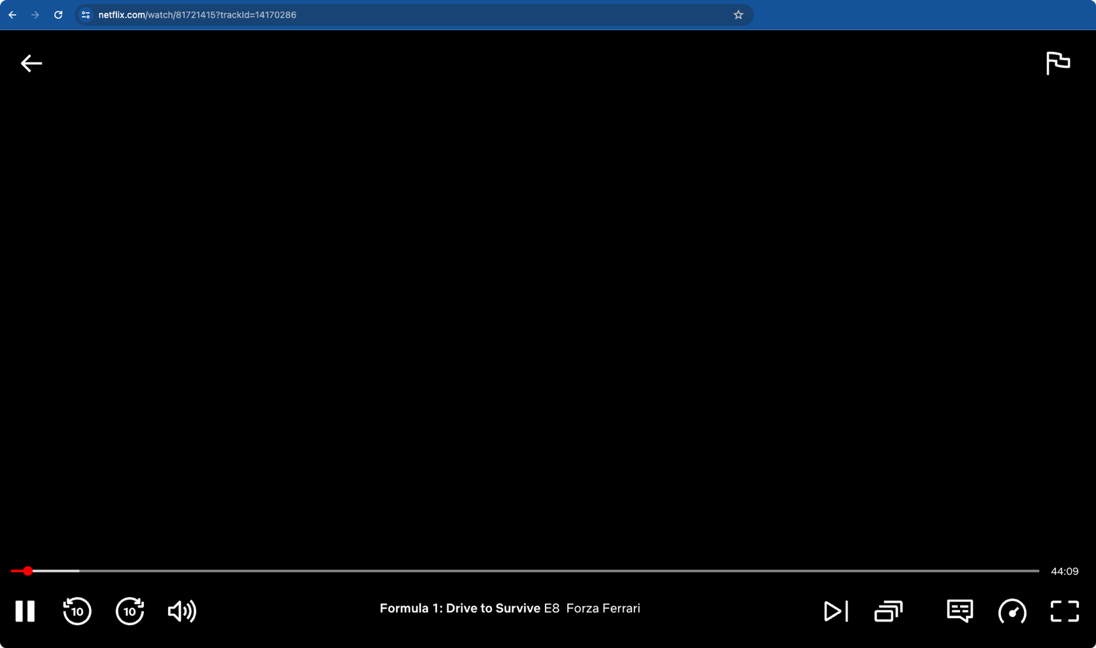 A screenshot of Netflix. The screenshot shows a black screen where the video should be.