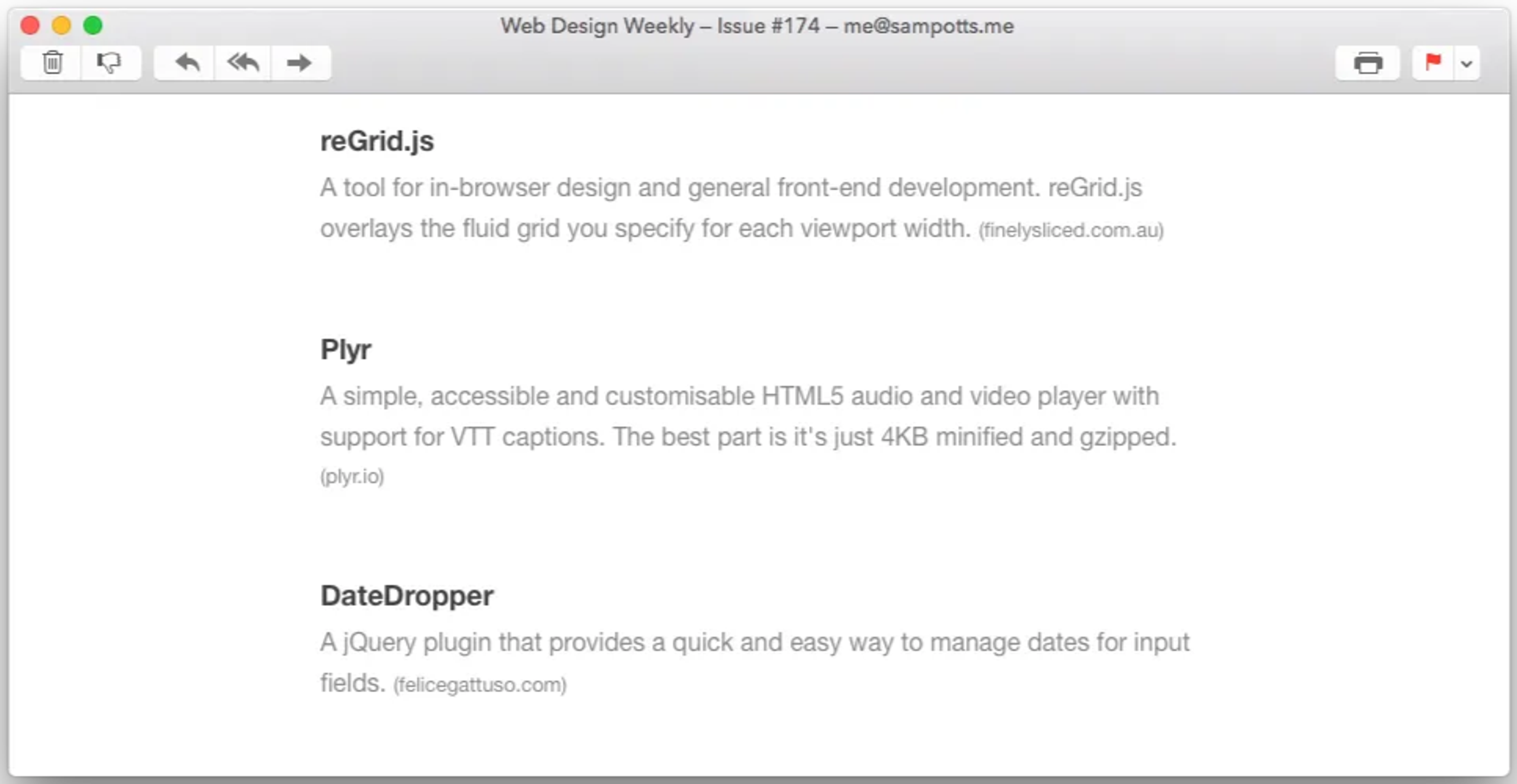 Screenshot of Plyr in a newsletter