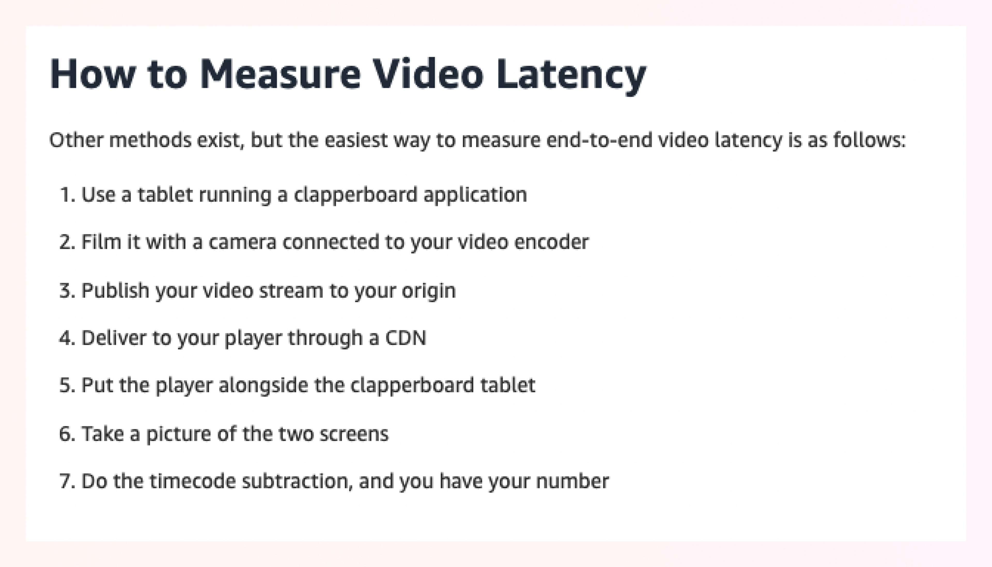 Image showing description of how to measure video latency using clapperboard application.