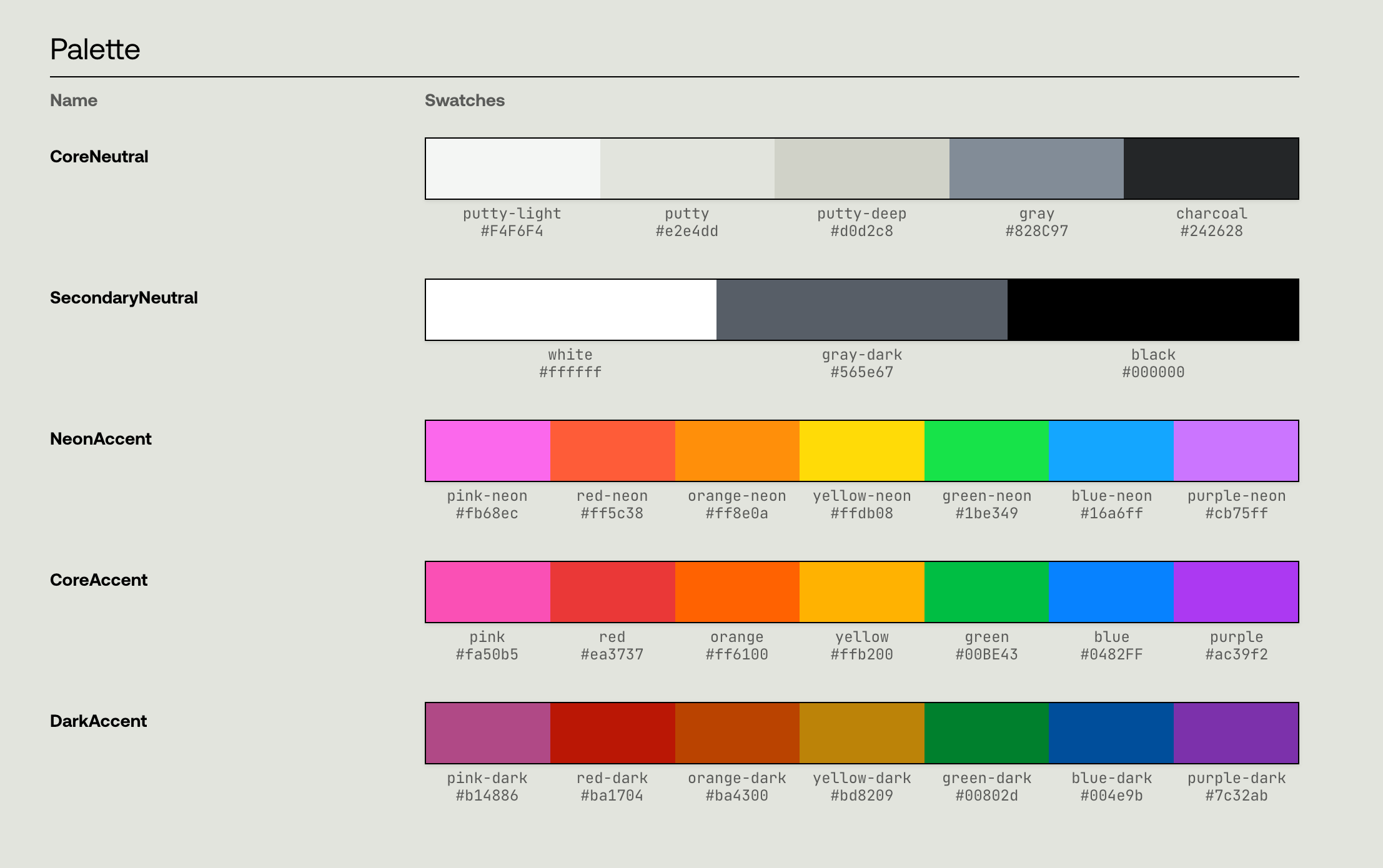 Mux brand colors and their corresponding Tailwind token names