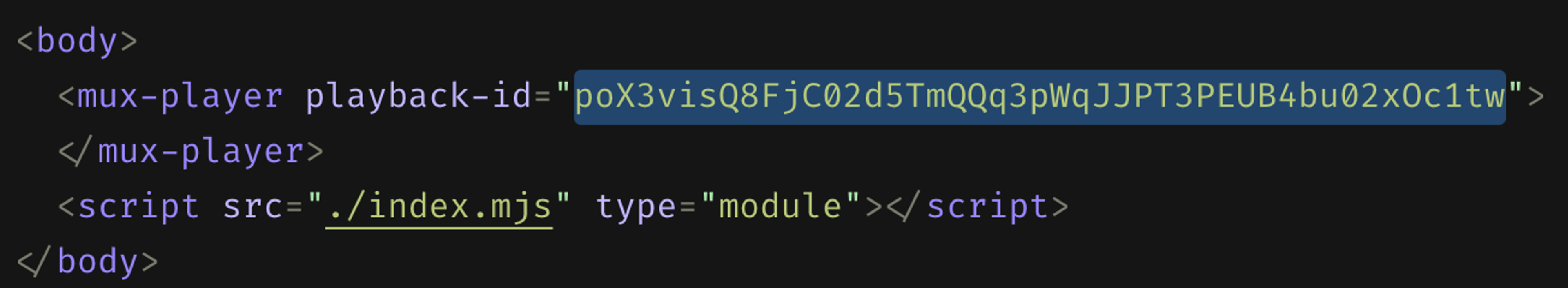 Screenshot of playback ID in html