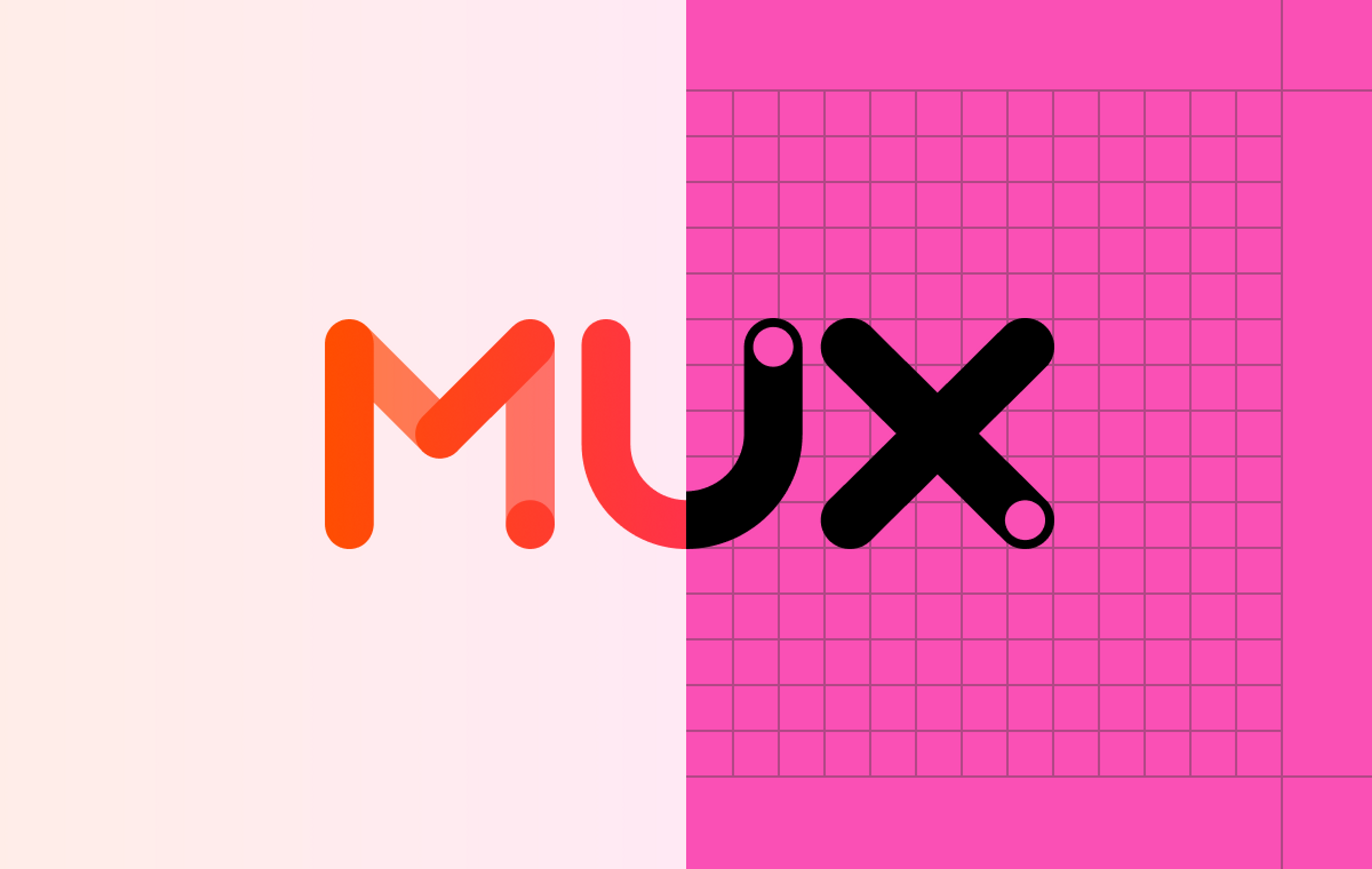 A design showing the old Mux logo transforming into the new Mux logo.