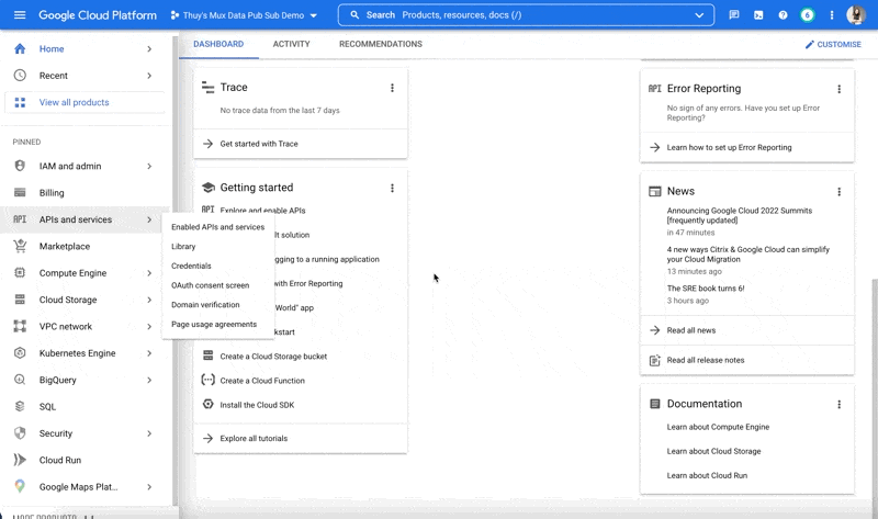 Screen recording of project creation with the nav bar.