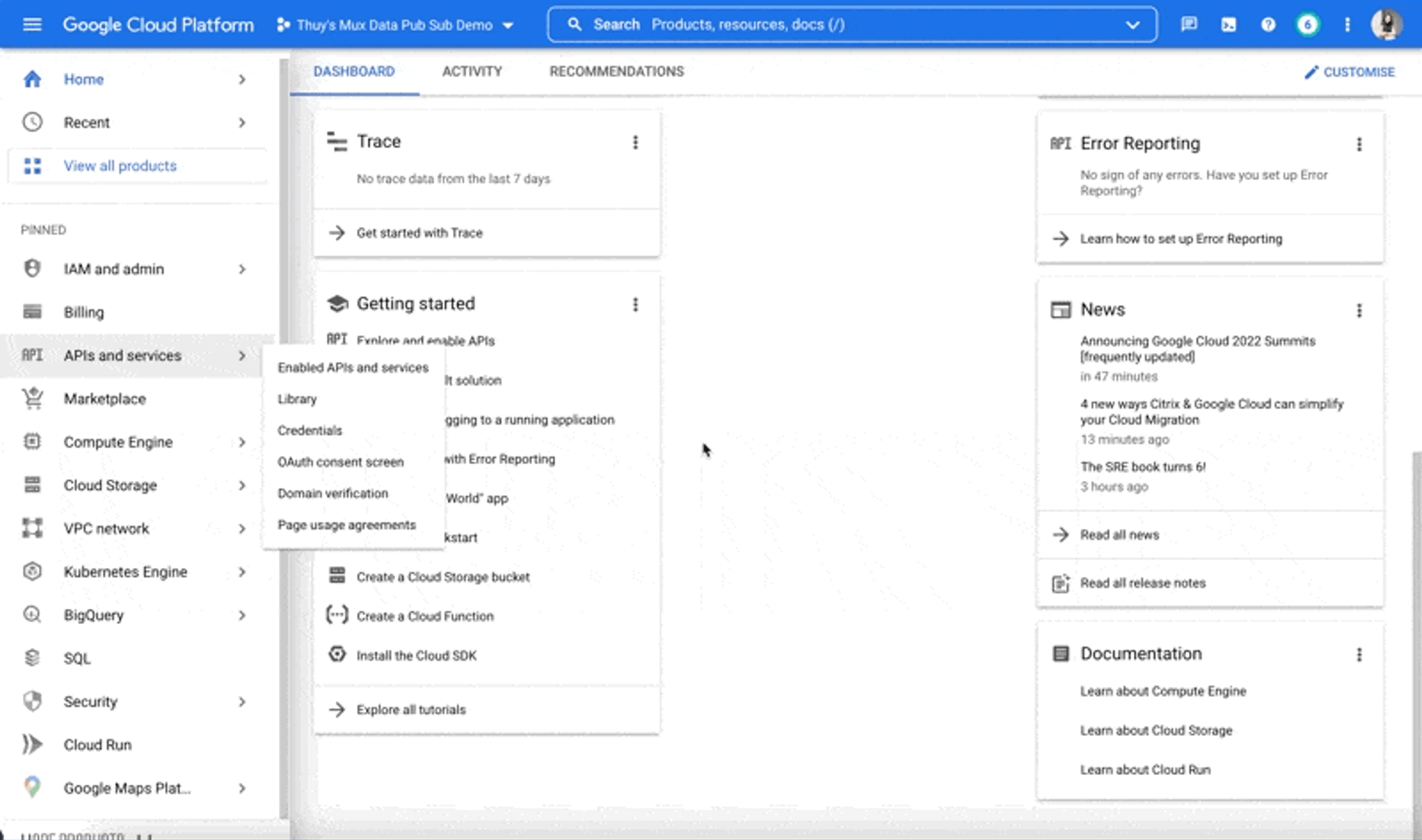 Screen recording of project creation with the nav bar.