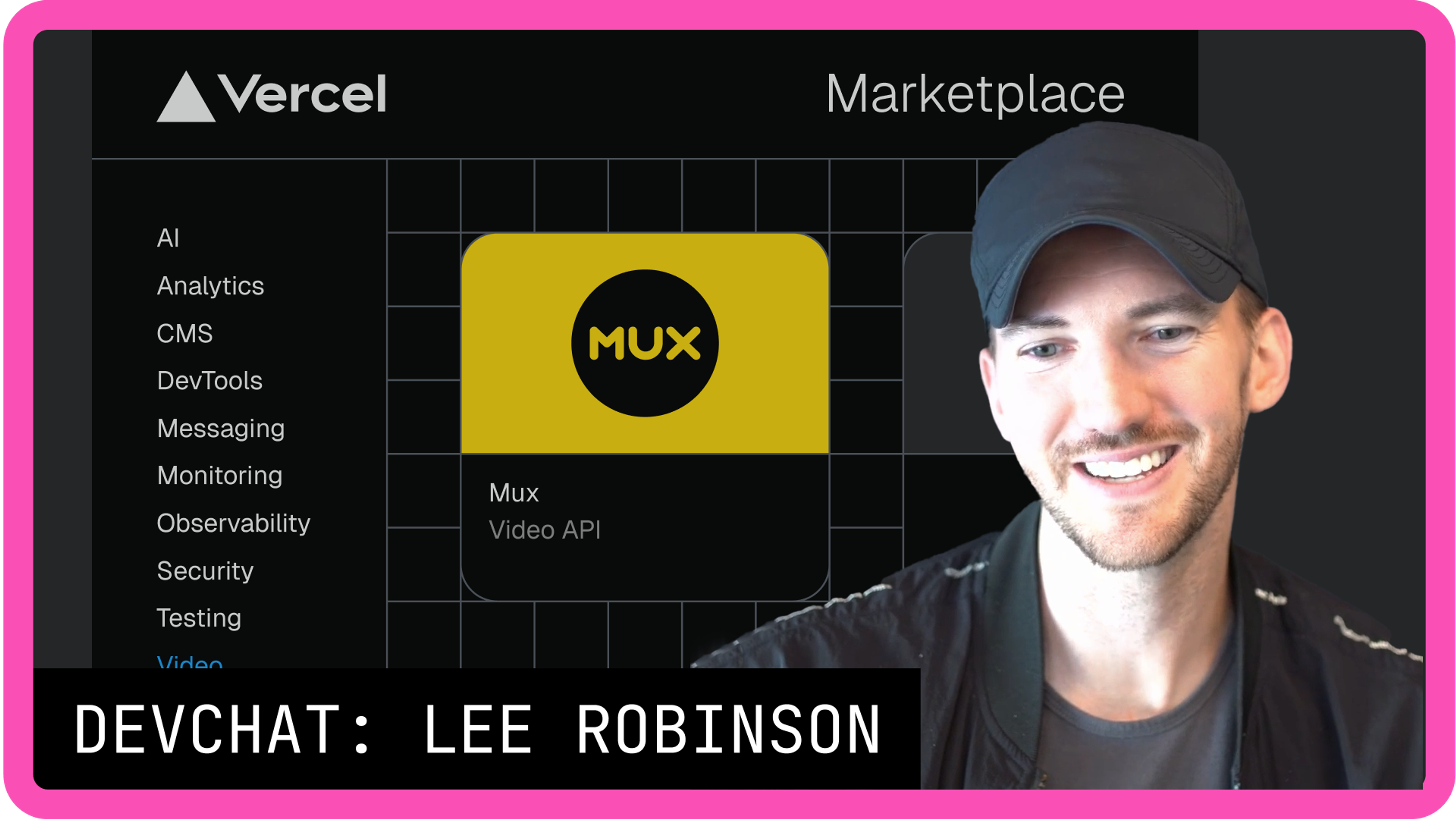 Lee Robinson on a background that shows the Vercel Marketplace