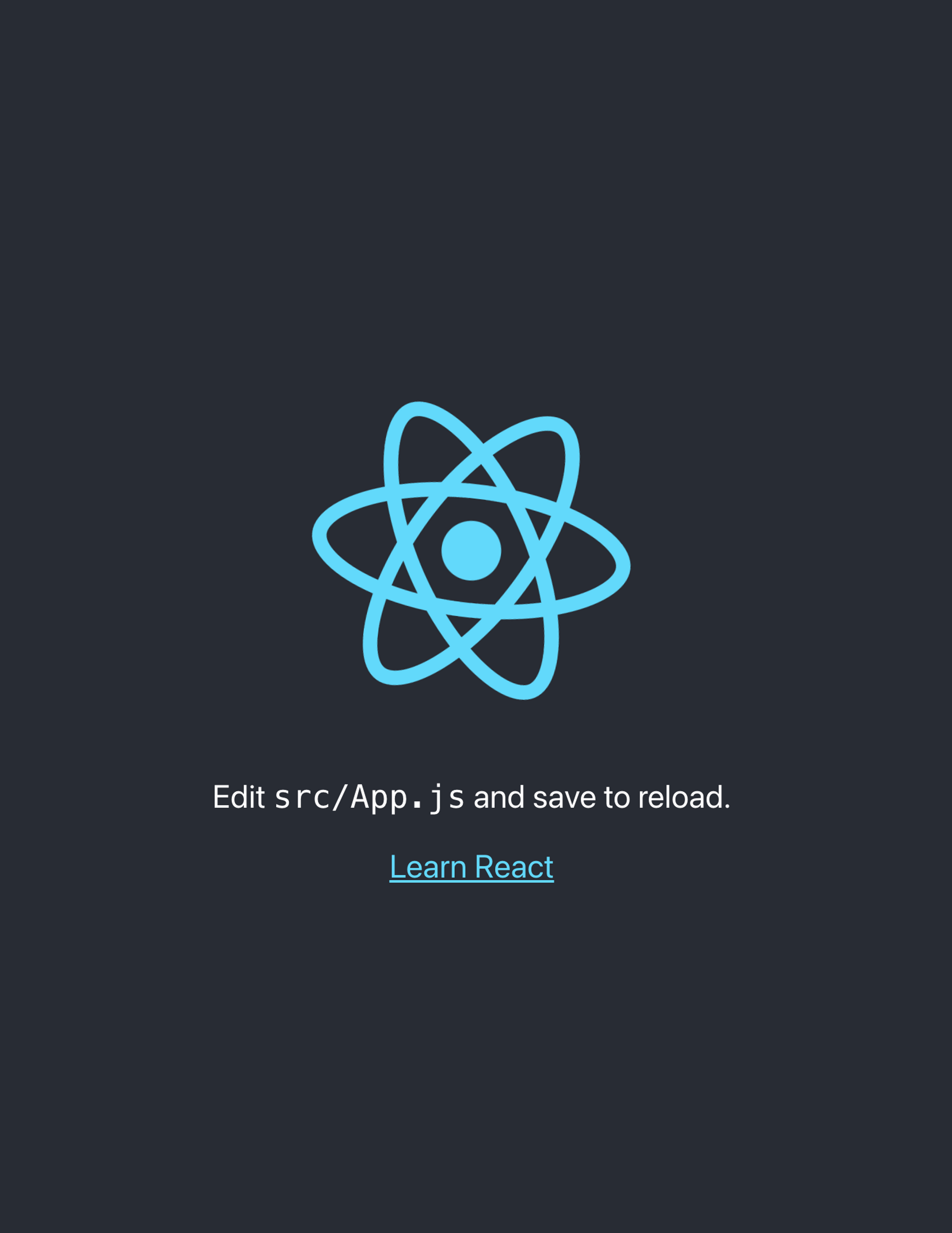 Plain React starter page with React logo and the text "Edit src/Ap.js and save to reload."