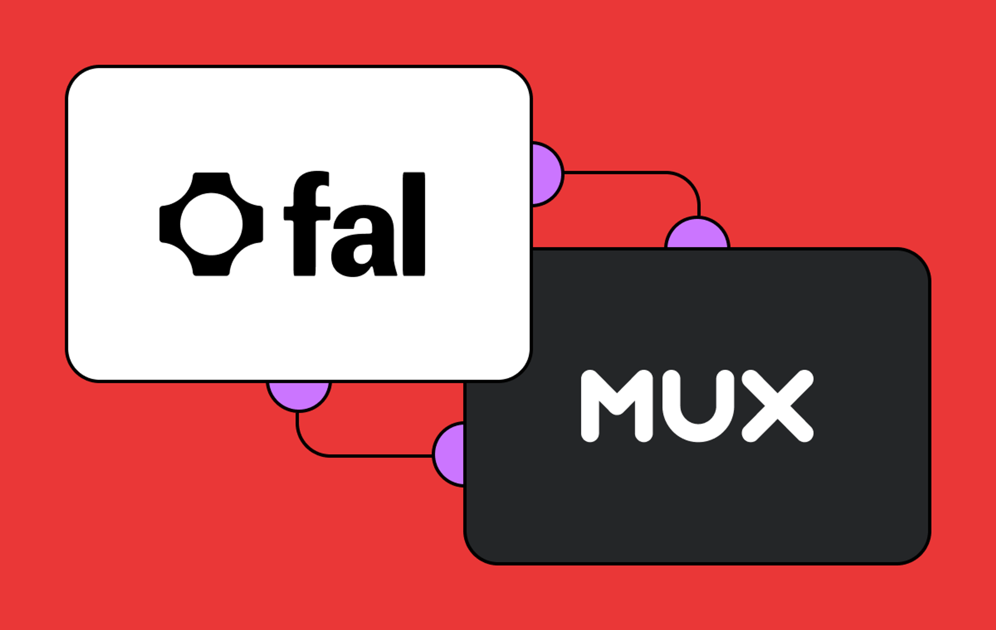 fal.ai logo on the left, Mux logo on the right atop a red background