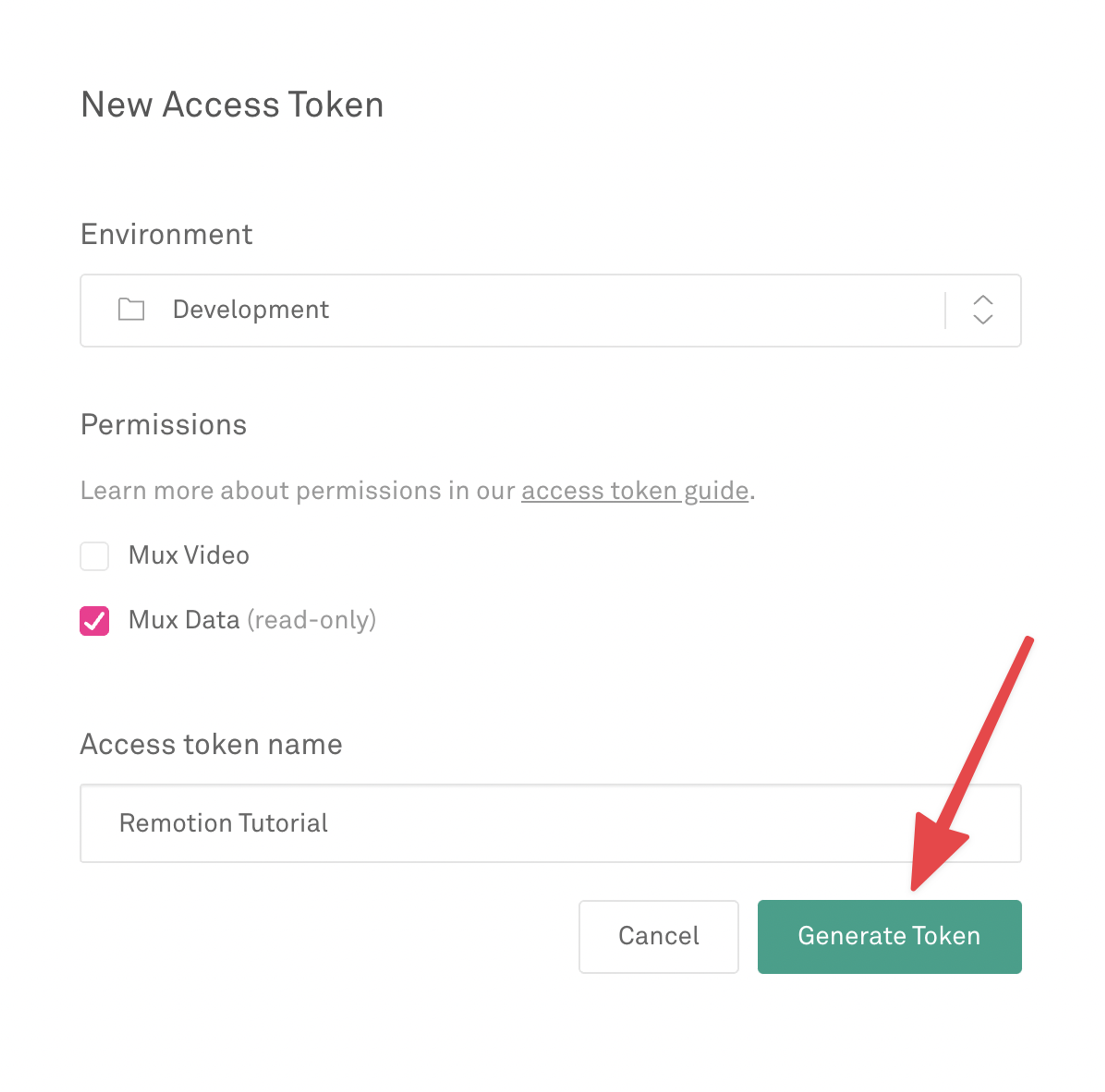 Picture of a button to Generate a new token