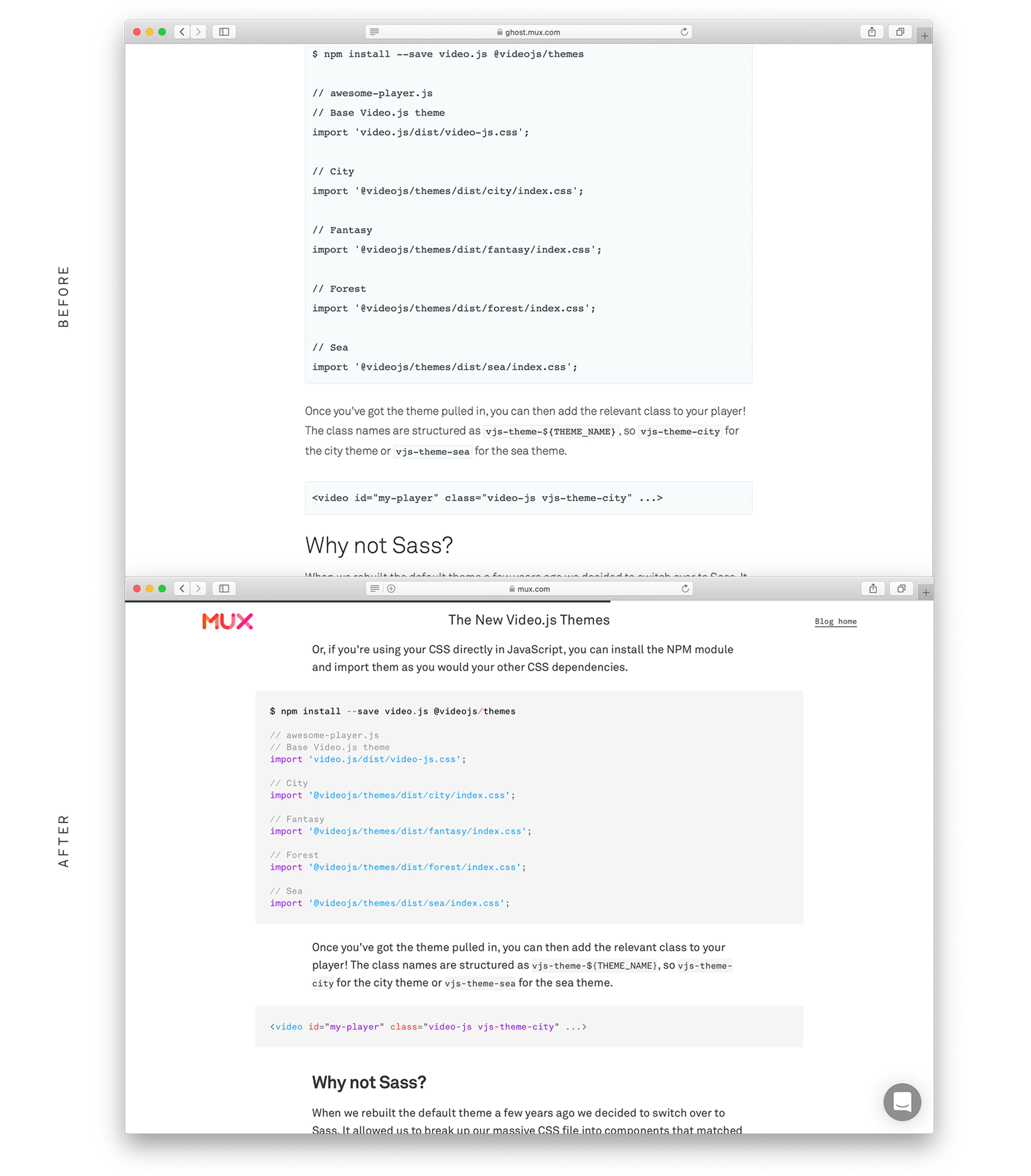 code blocks before and after