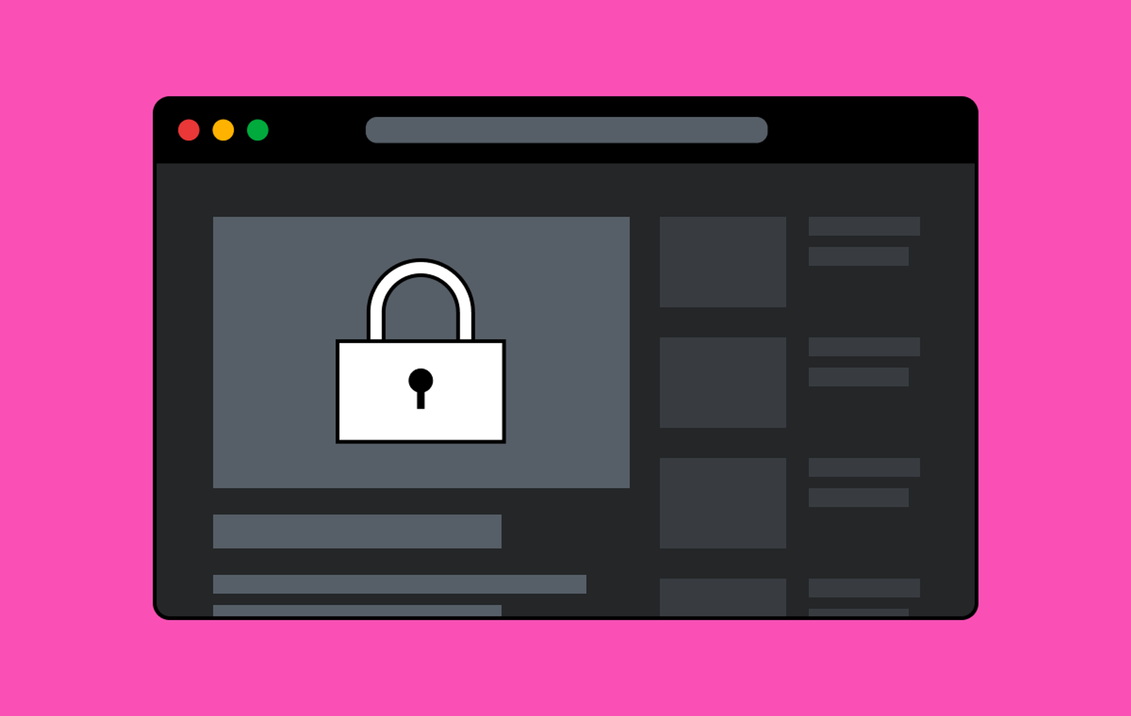 On a pink background, a padlock overlaid on a screenshot of a video streaming platform.