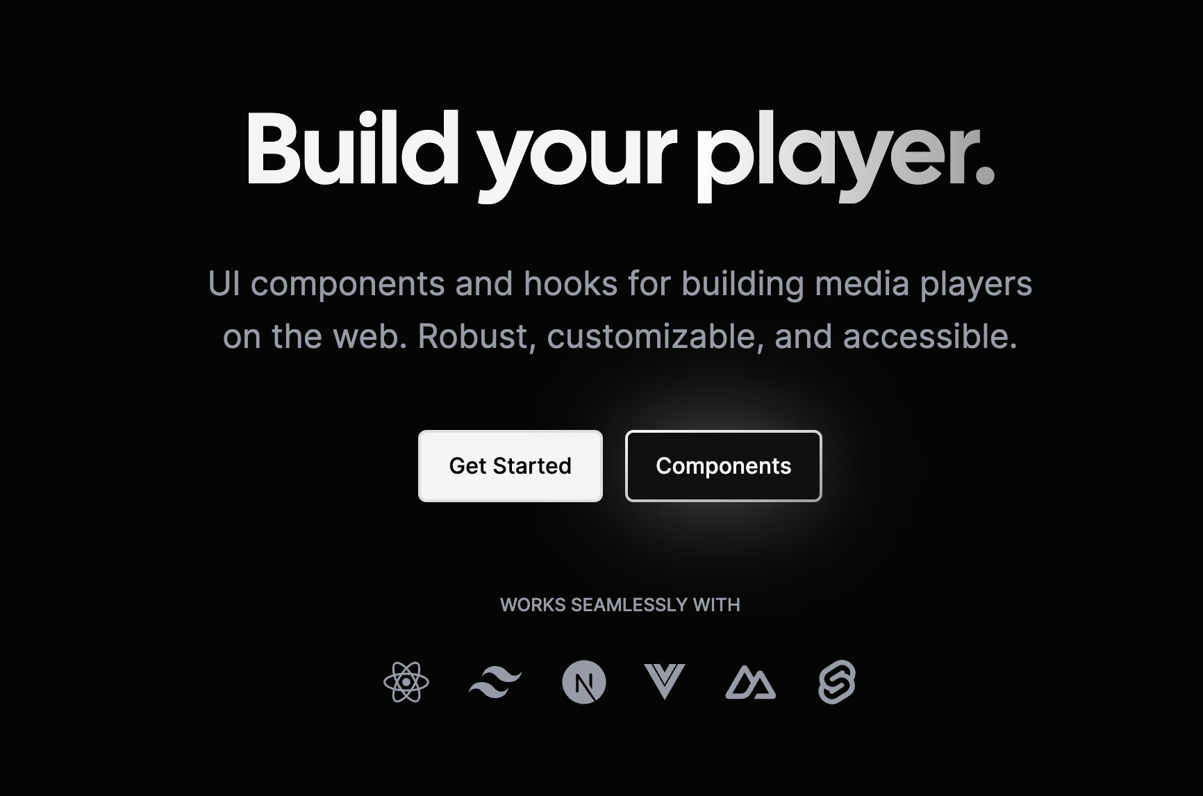 Vidstack Build Your Player screen