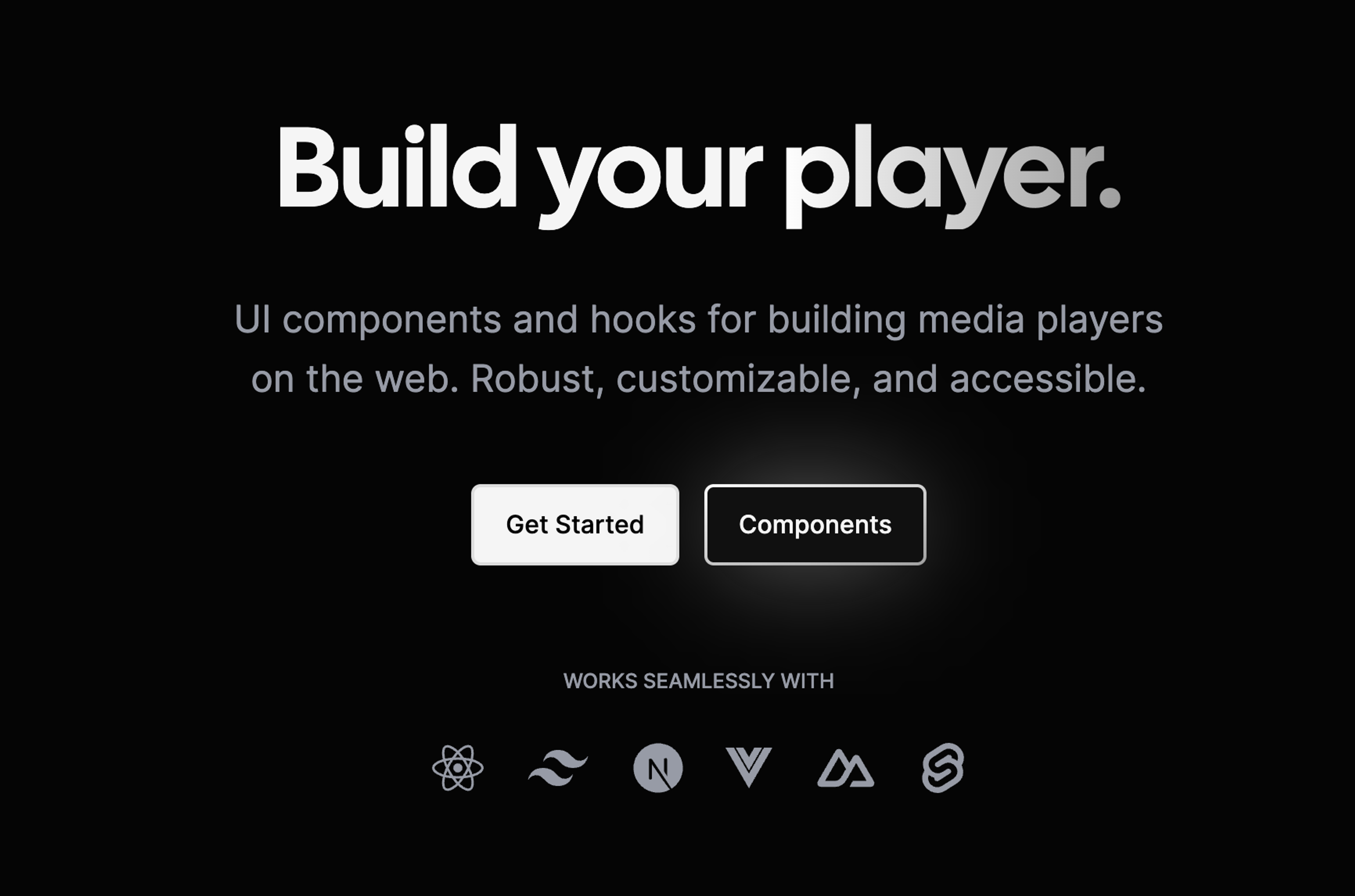 Vidstack Build Your Player screen