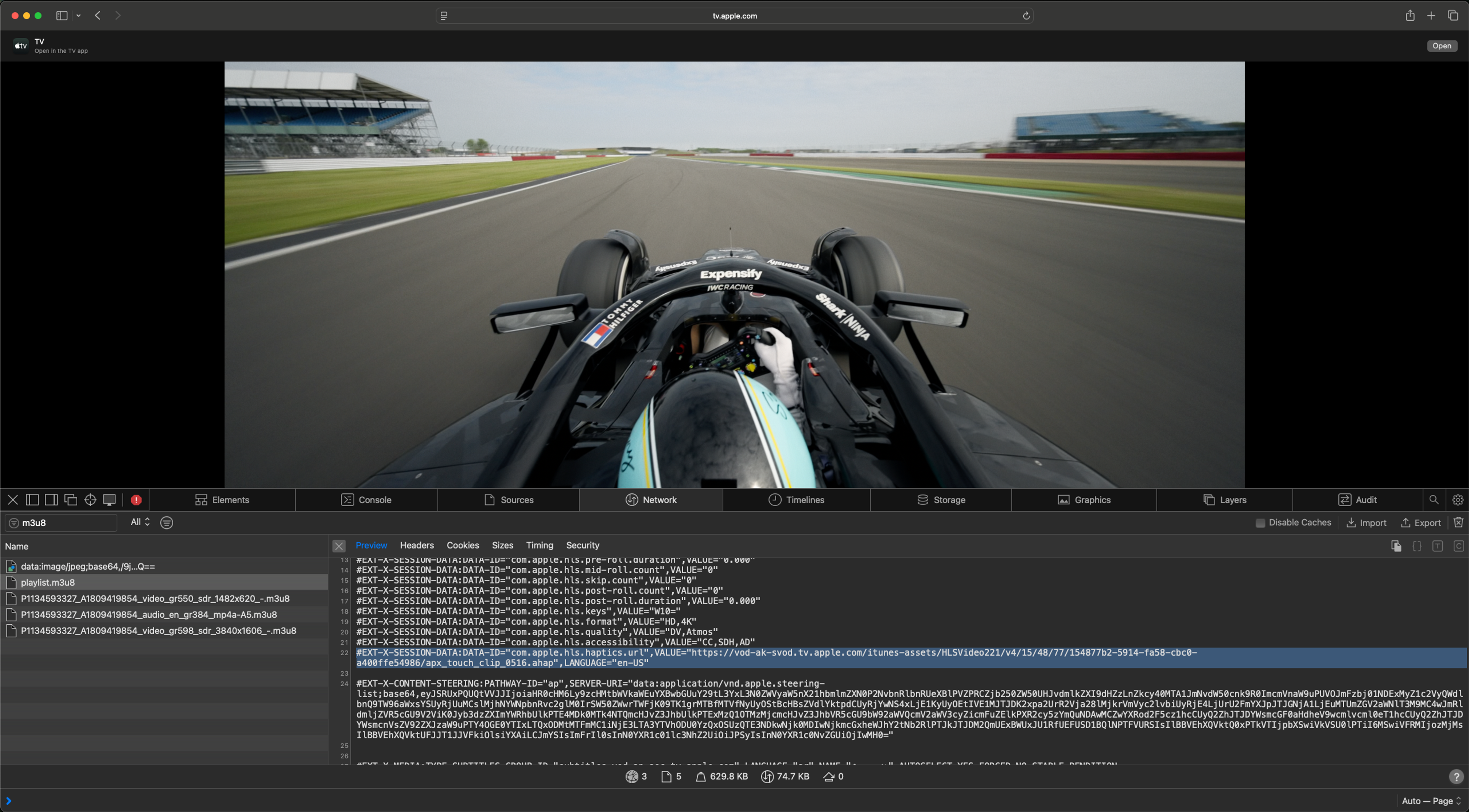 Screenshot of the inspector element reviewing the player code for the trailer