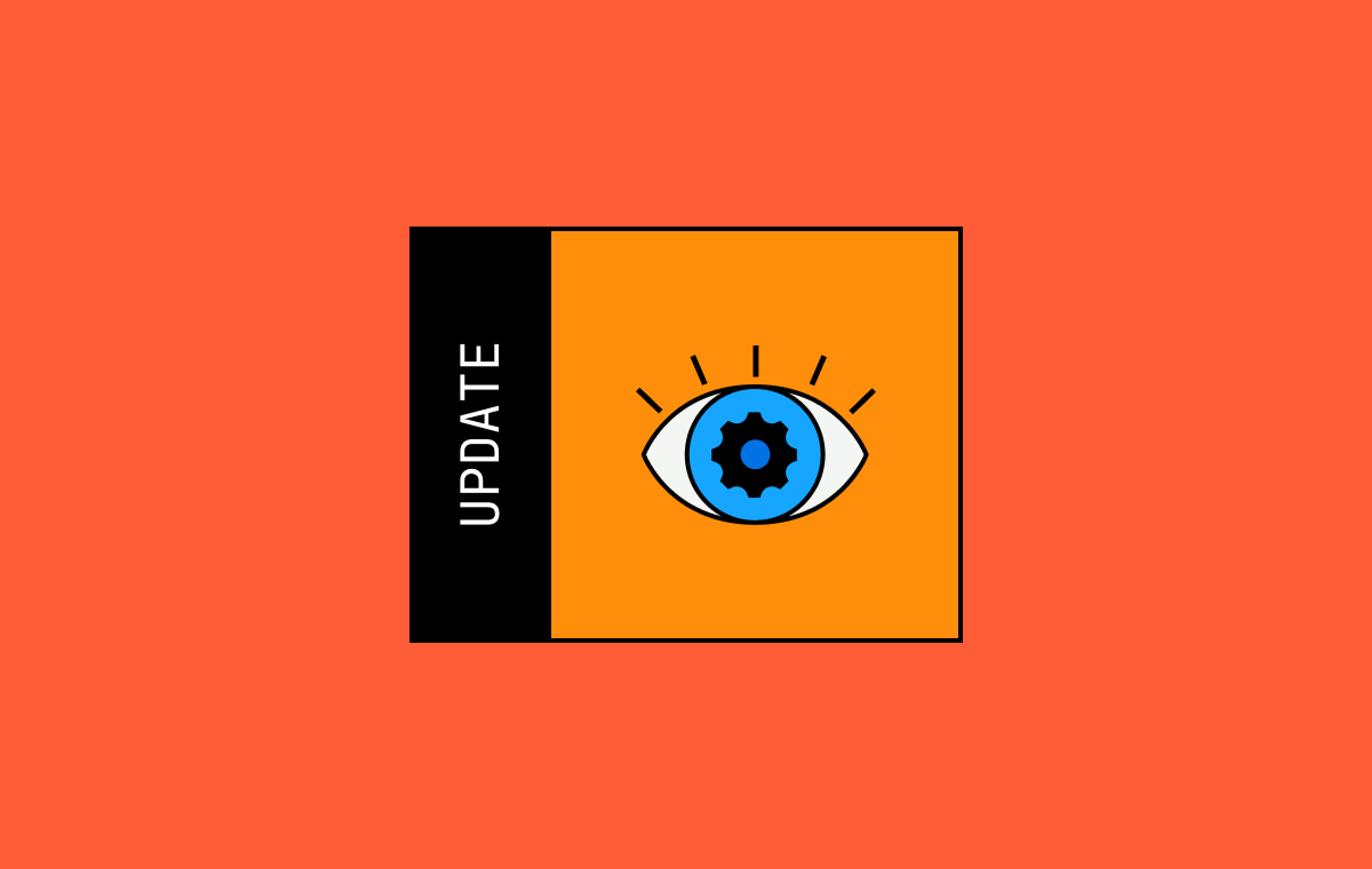 An eye where the pupil has been replaced with a cog. The text next to it says "update".