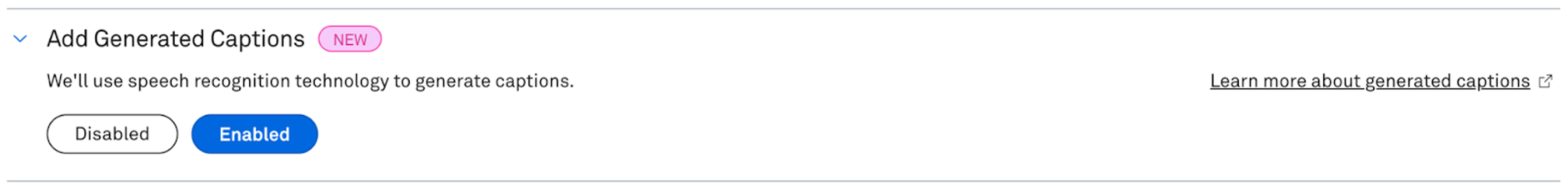 Screenshot of where you add auto-generated captions in the Mux dashboard