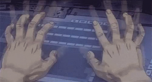 android hands have their fingers open up and split into multiple smaller appendages which are then used to type furiously on a keyboard