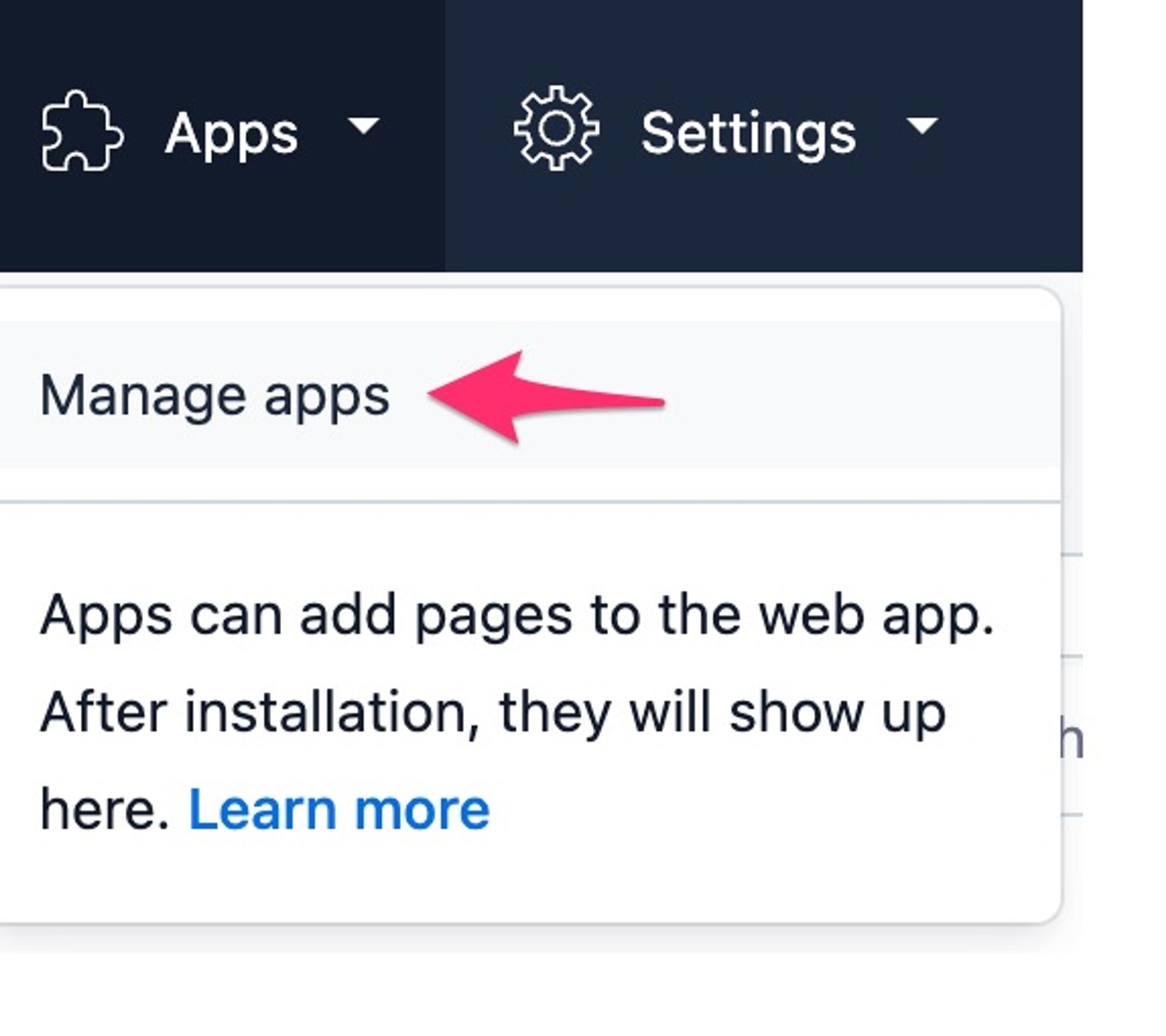 Click "Apps" in the top navigation bar and then click "Manage apps"