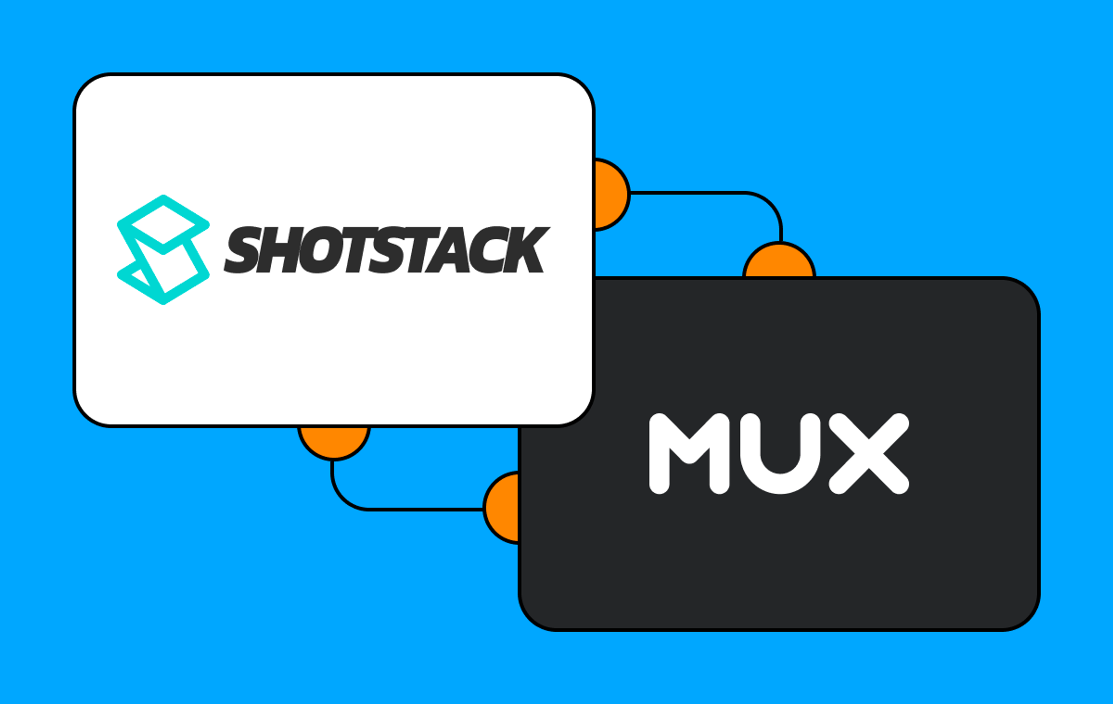 A partnership design featuring the Mux and Shotstack logos