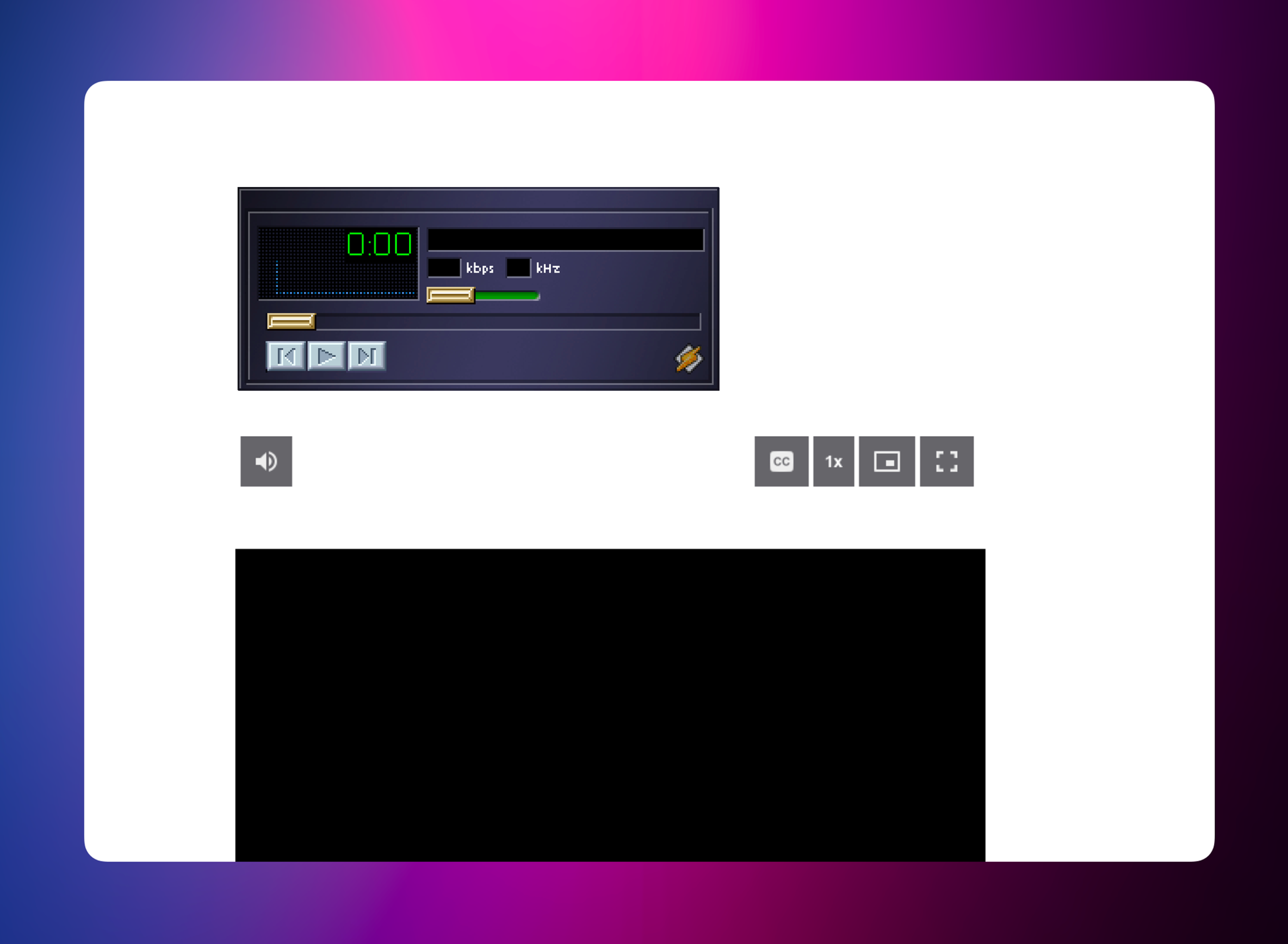 A screenshot of our project progress. We now have the volume slider in place and it's matching the original Winamp UI.
