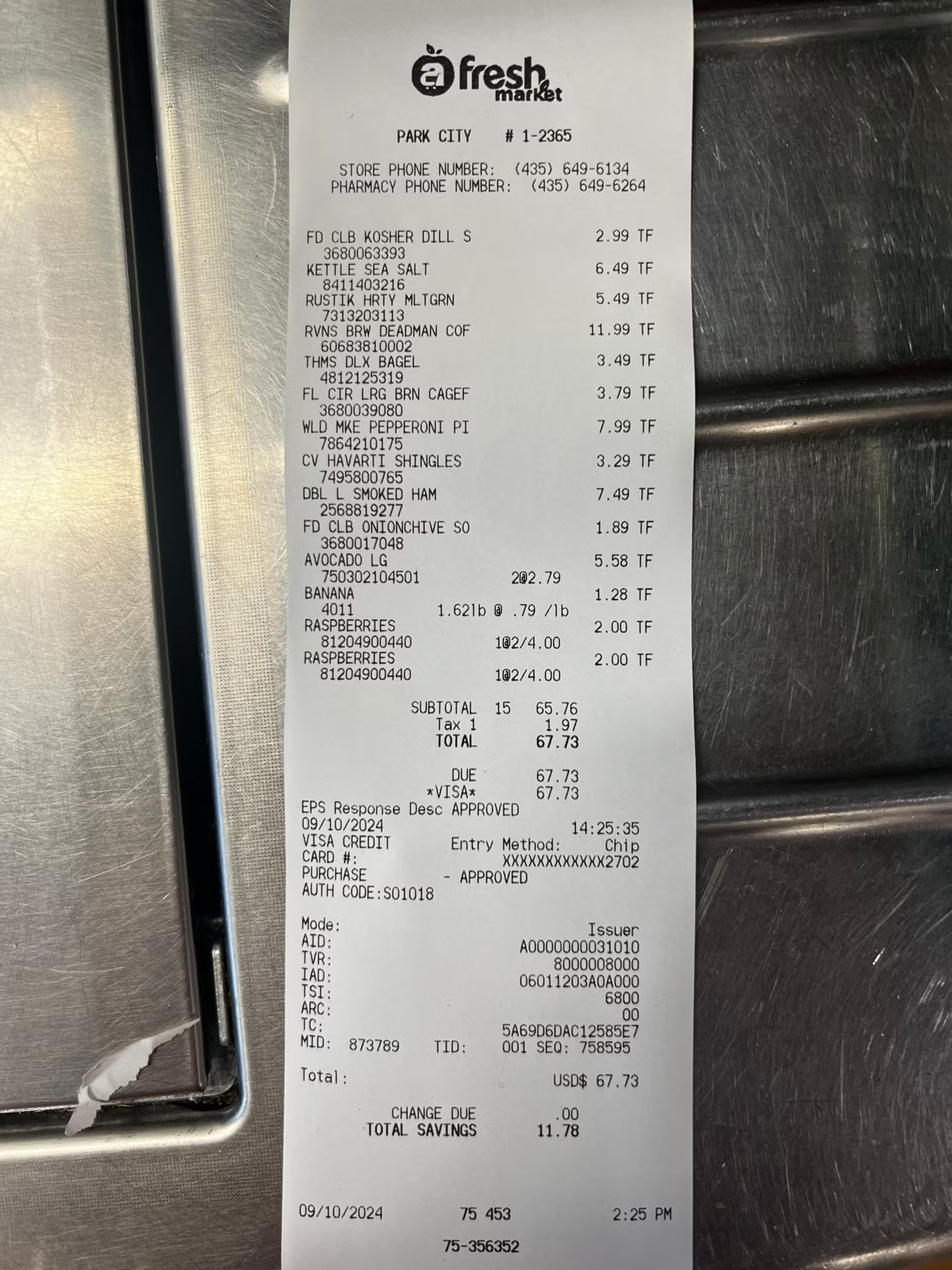 Grocery store receipt