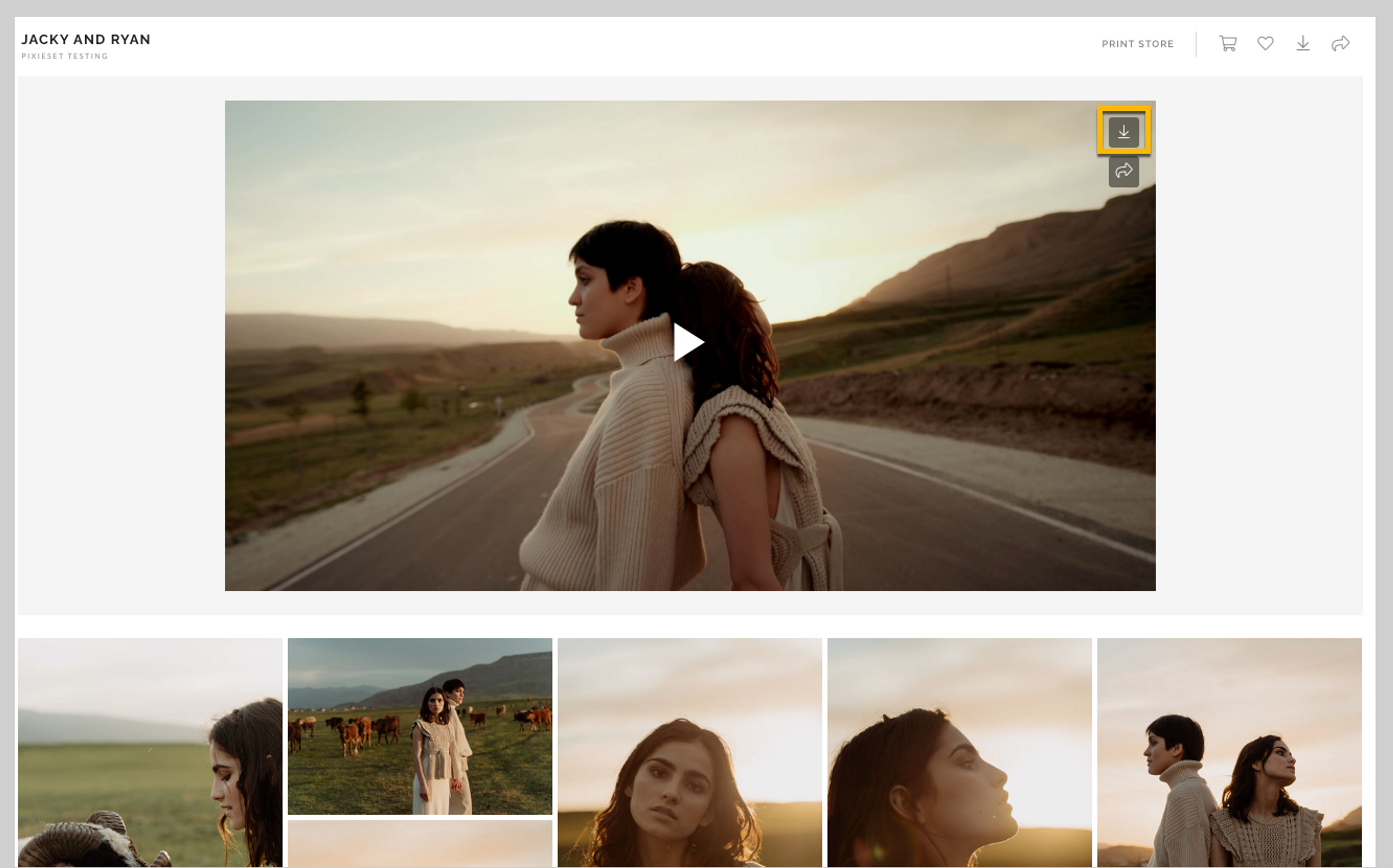 Pixieset example of uploaded videos to a collection