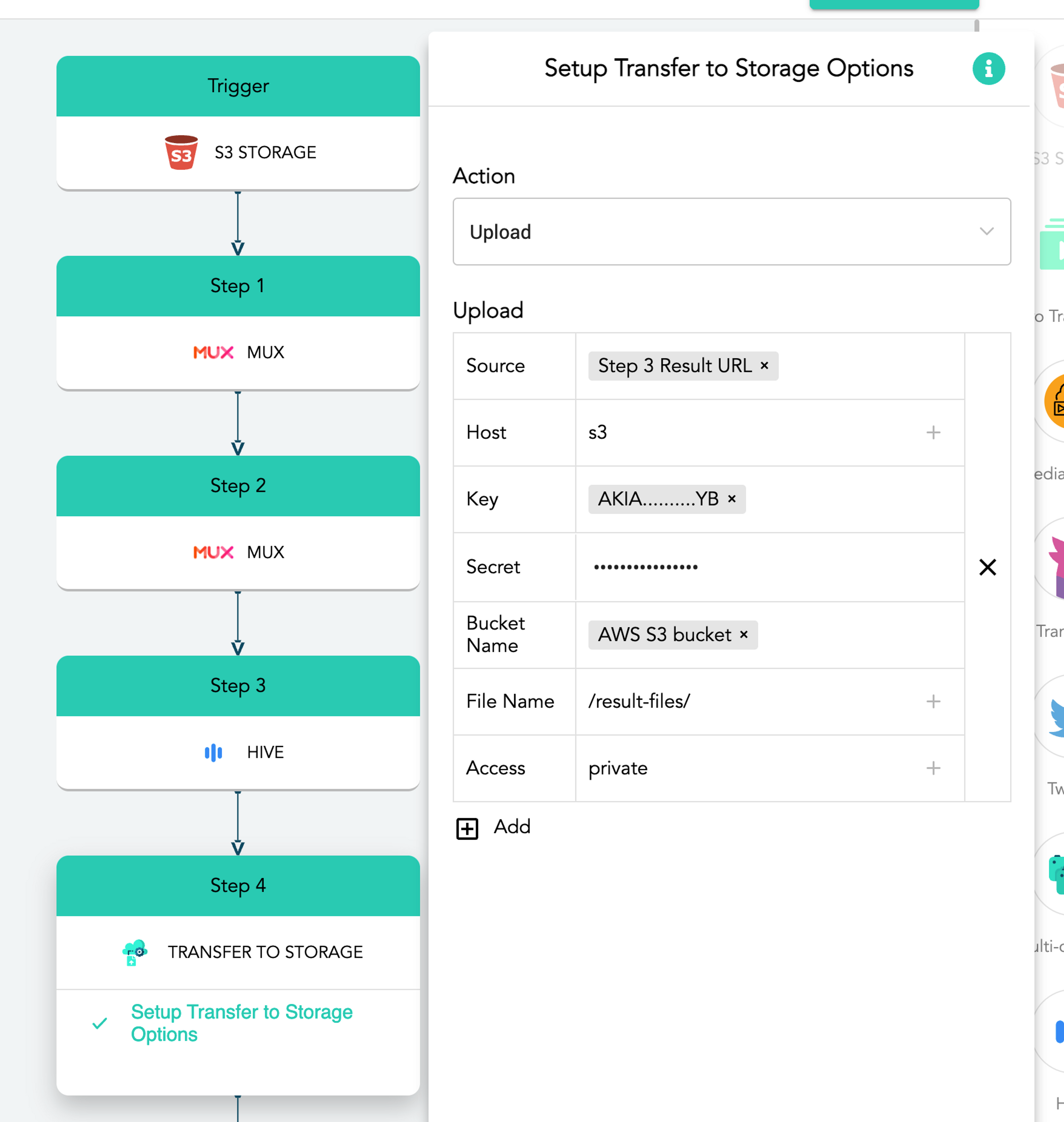 setup transer to storage