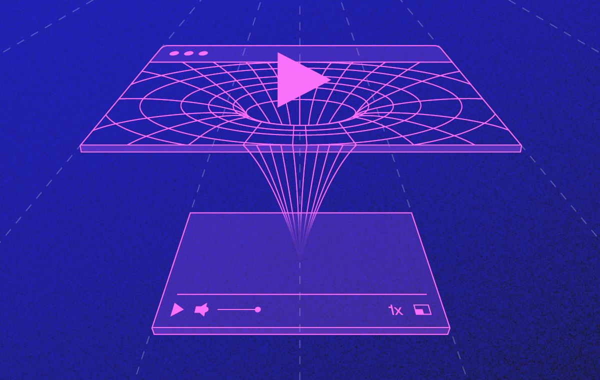A website with a stylized wormhole leading to Mux Player