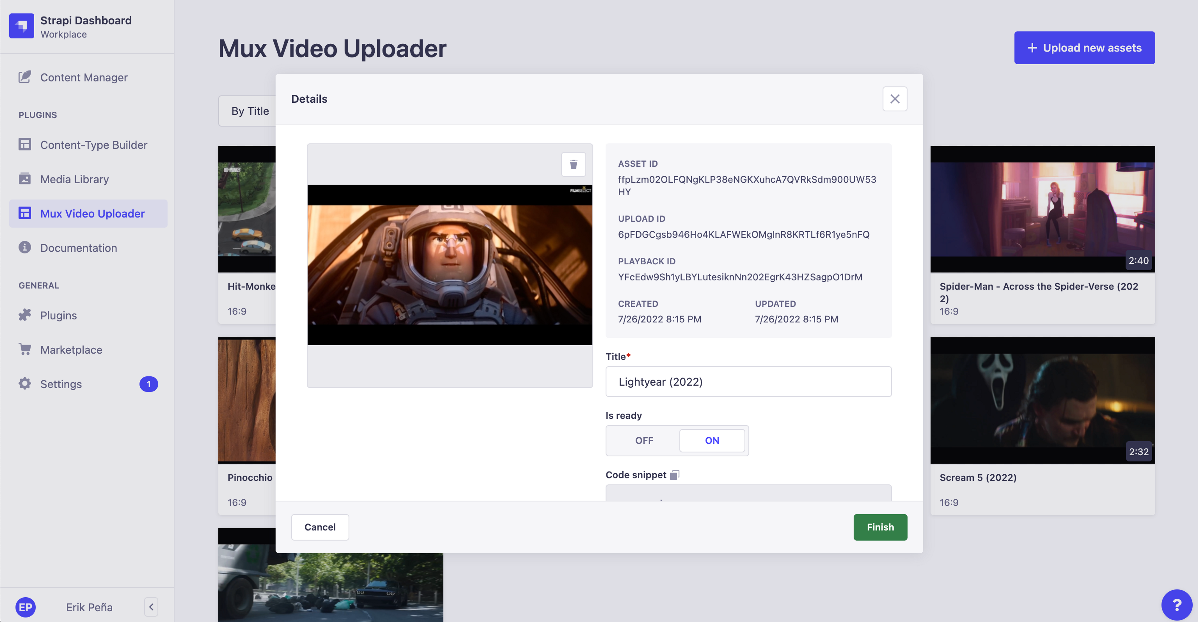 Mux Video Uploader - Asset Details Modal
