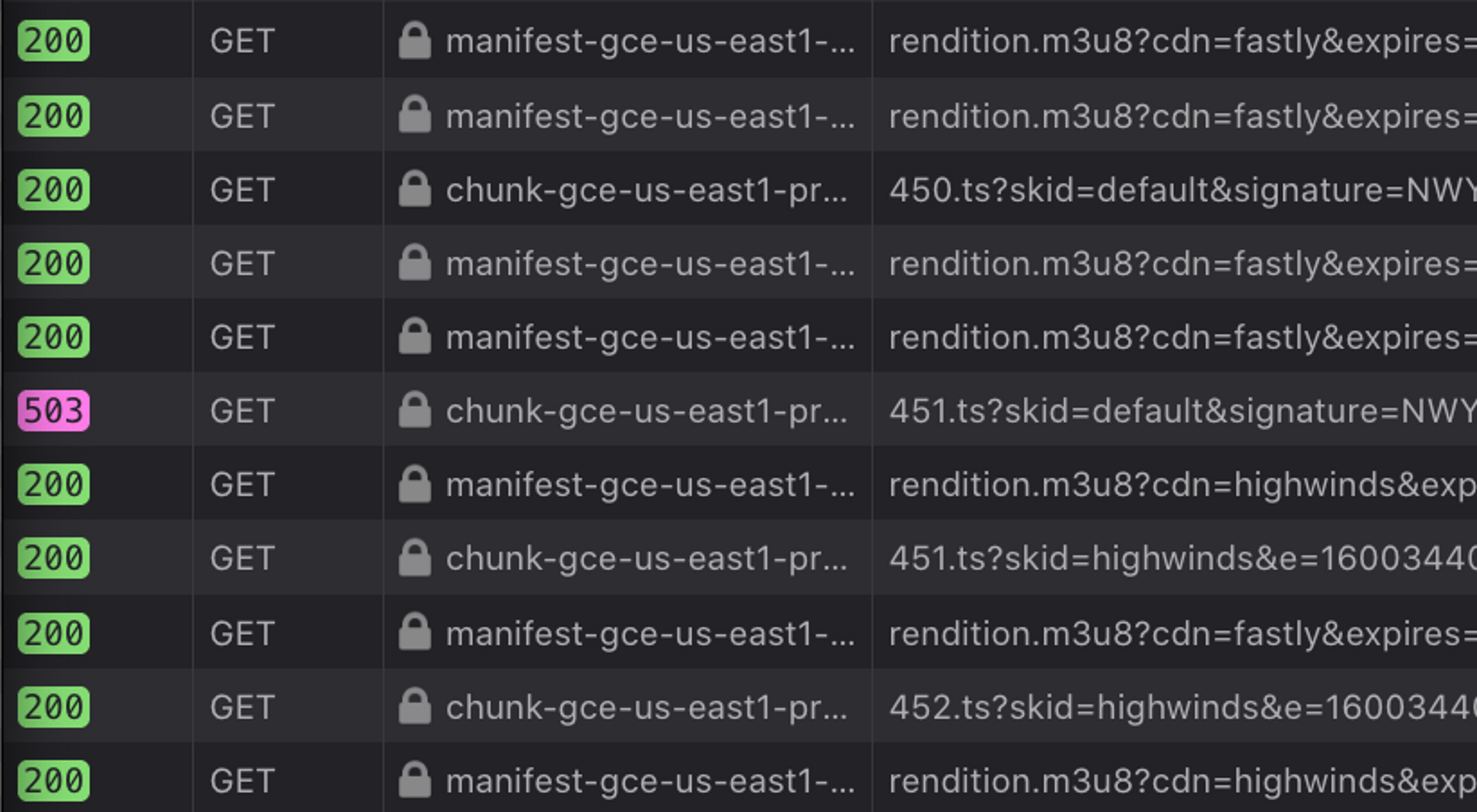 A screenshot showing a failed CDN request