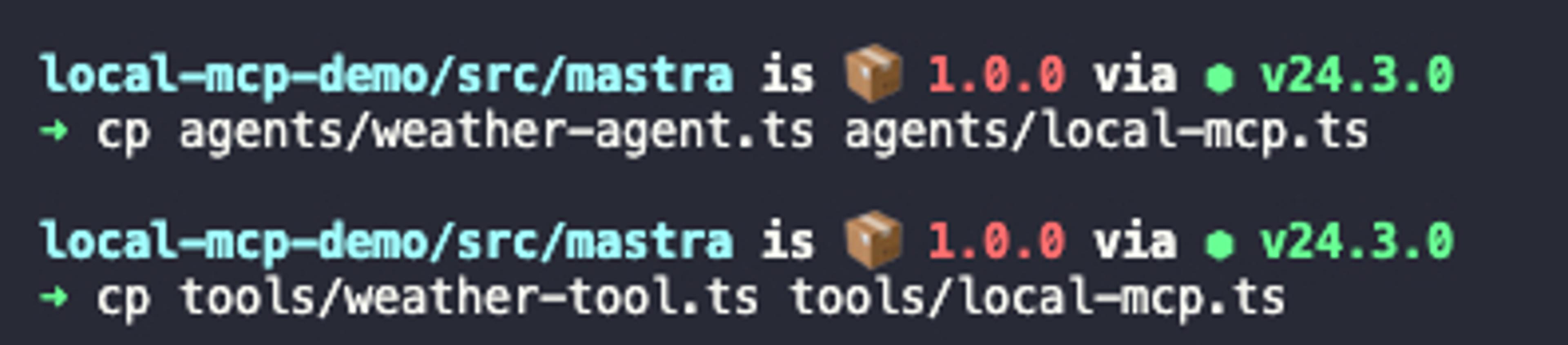 The output of two cp commands used to make the described copies.