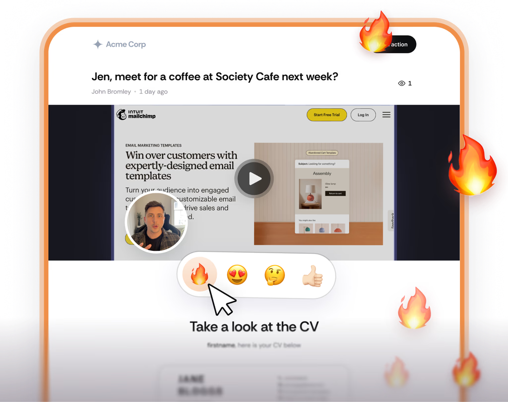 Outreach sales video with fire emoji reactions around the screen