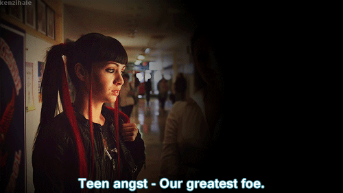 GIF saying "Teen angst - our greatest foe."