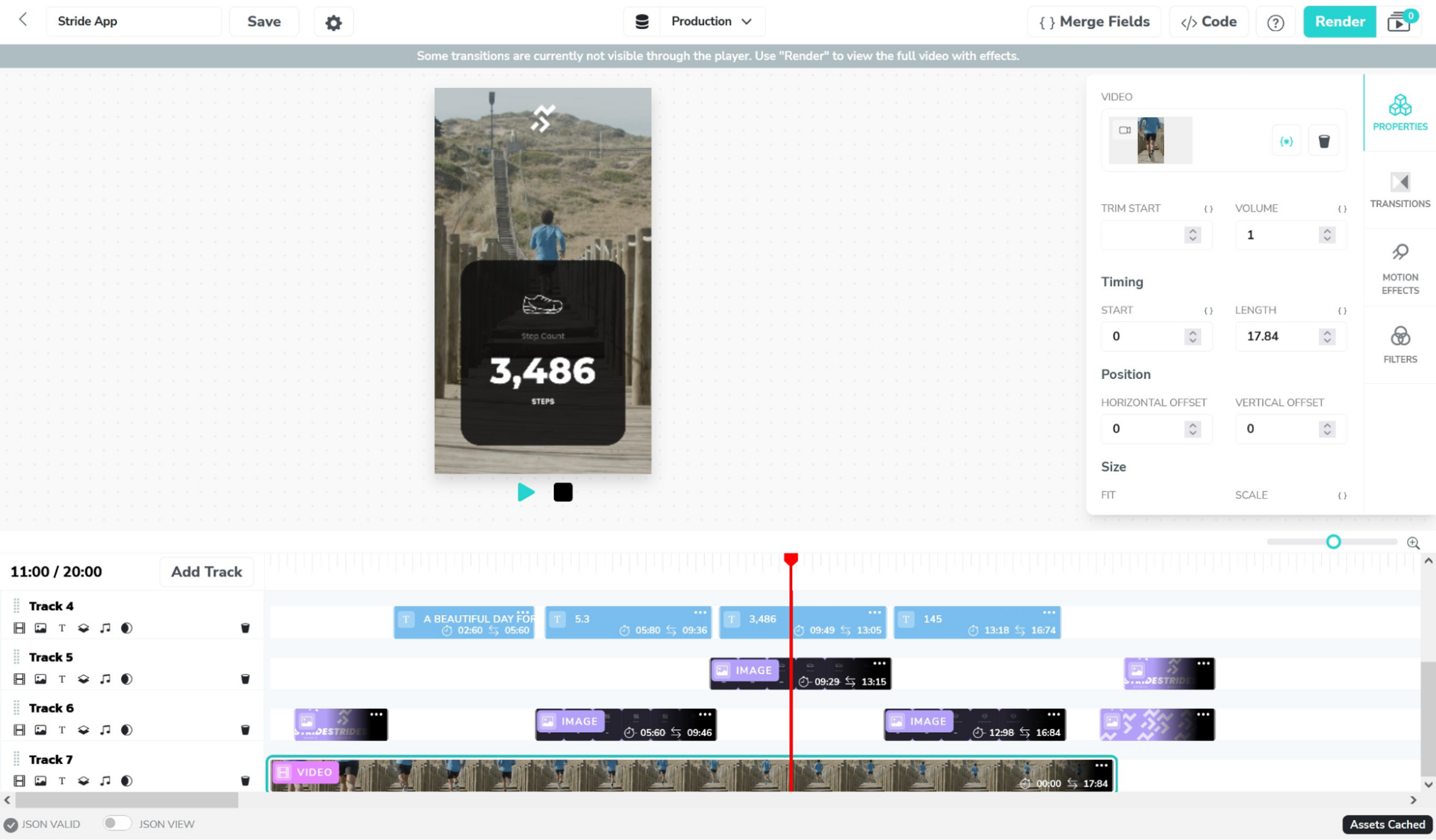 A screenshot showing the Shotstack editing user interface