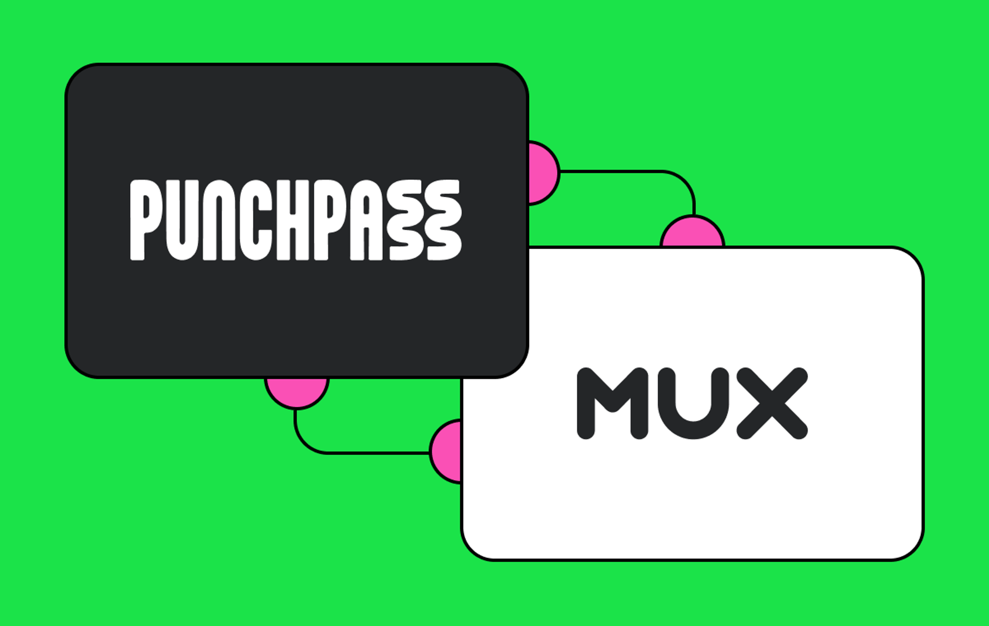 Punchpass logo on the left, Mux logo on the right atop a bright green background