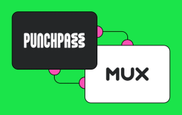 Punchpass logo on the left, Mux logo on the right atop a bright green background