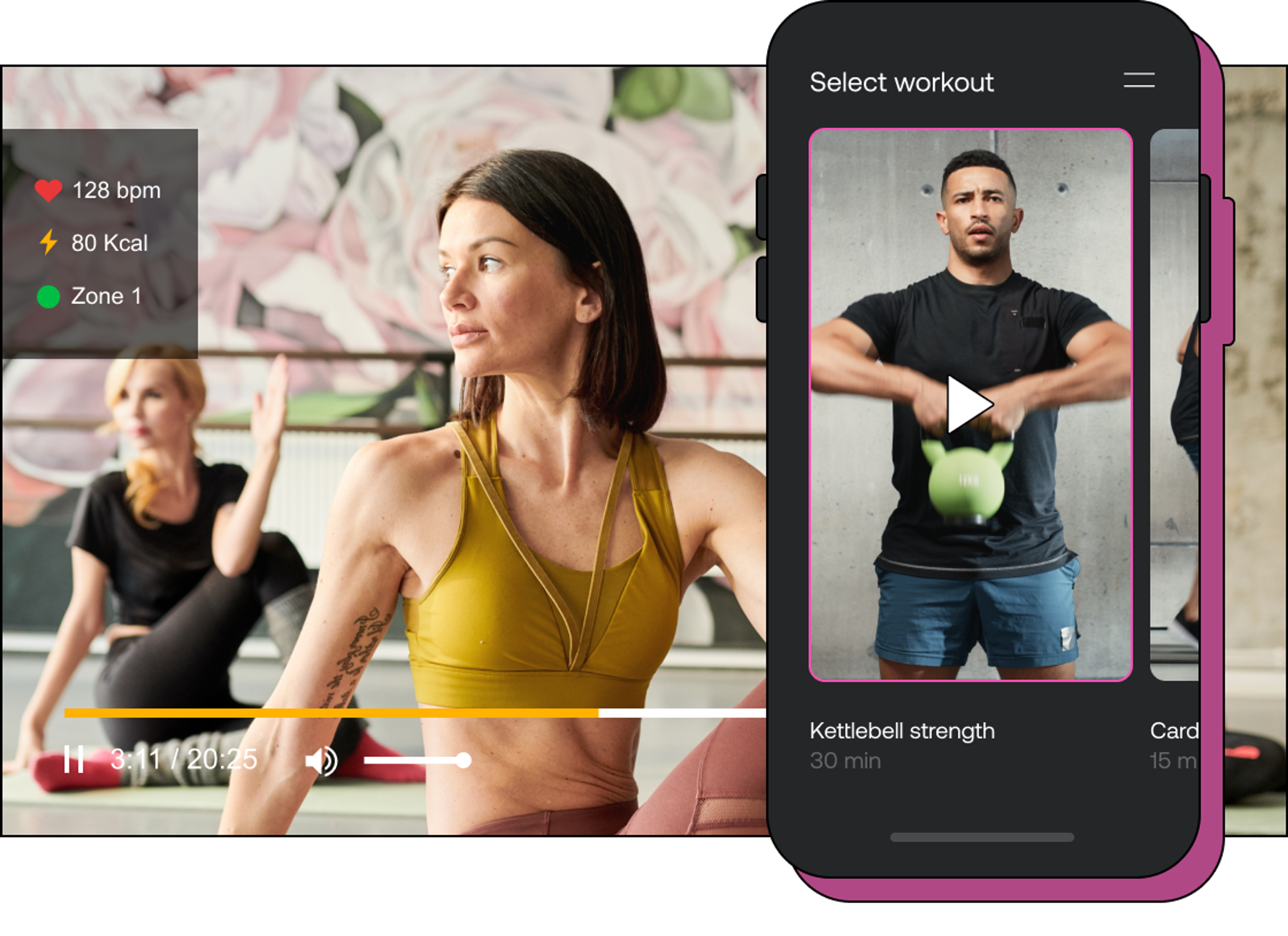 Images of fitness classes on desktop and mobile