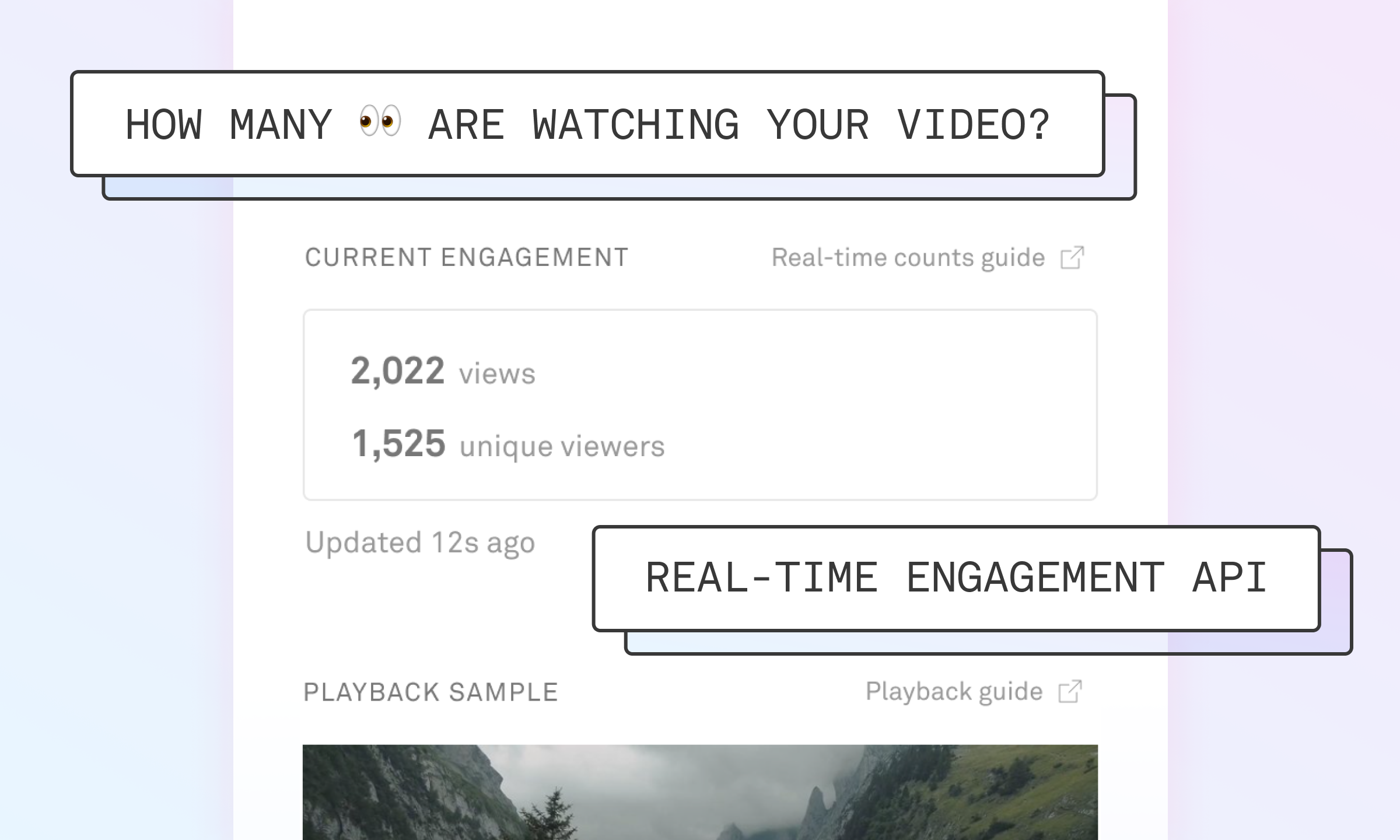 Image of Real Time View and Viewer Counts from Real Time Engagement API. See how many people are watching your video.