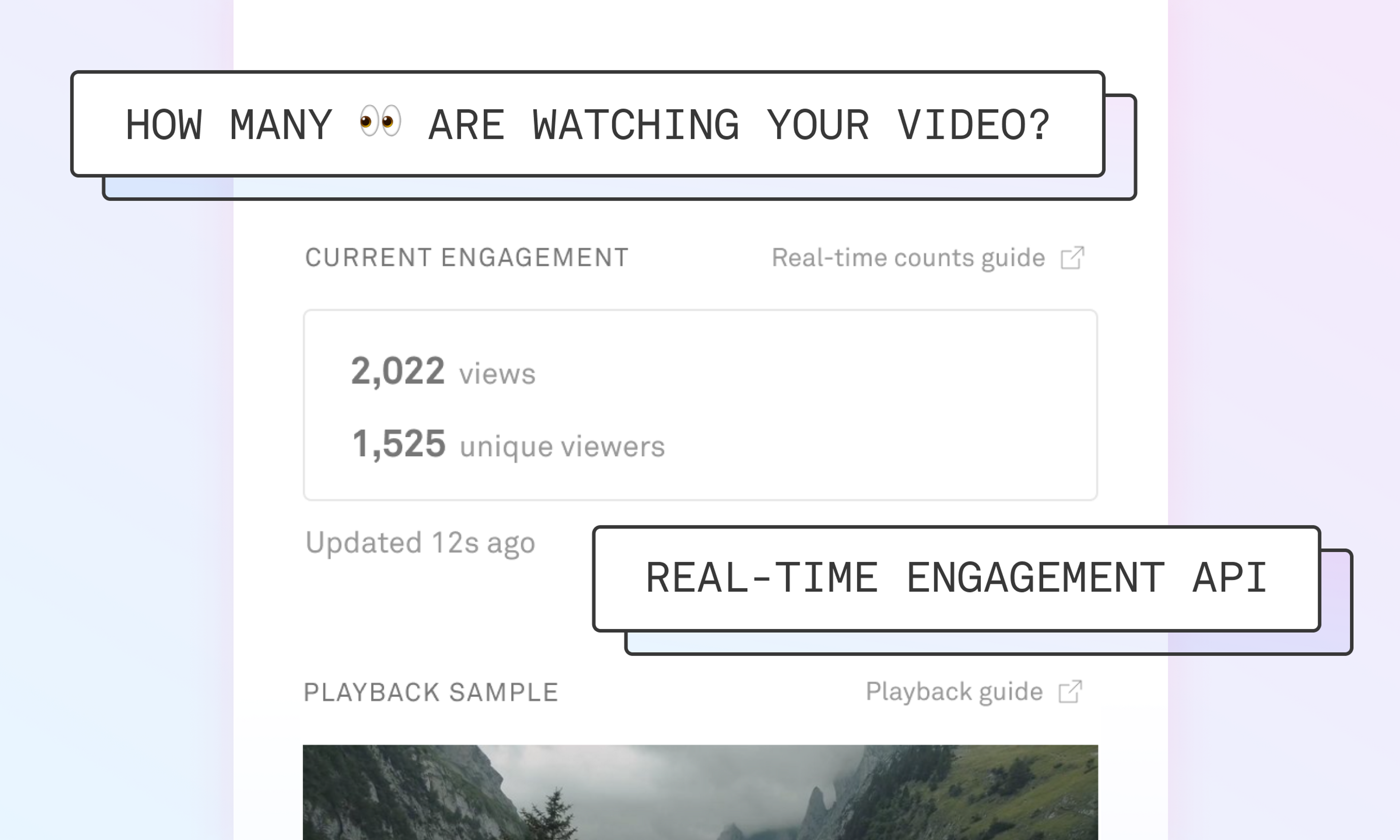 Image of Real Time View and Viewer Counts from Real Time Engagement API.  See how many people are watching your video.