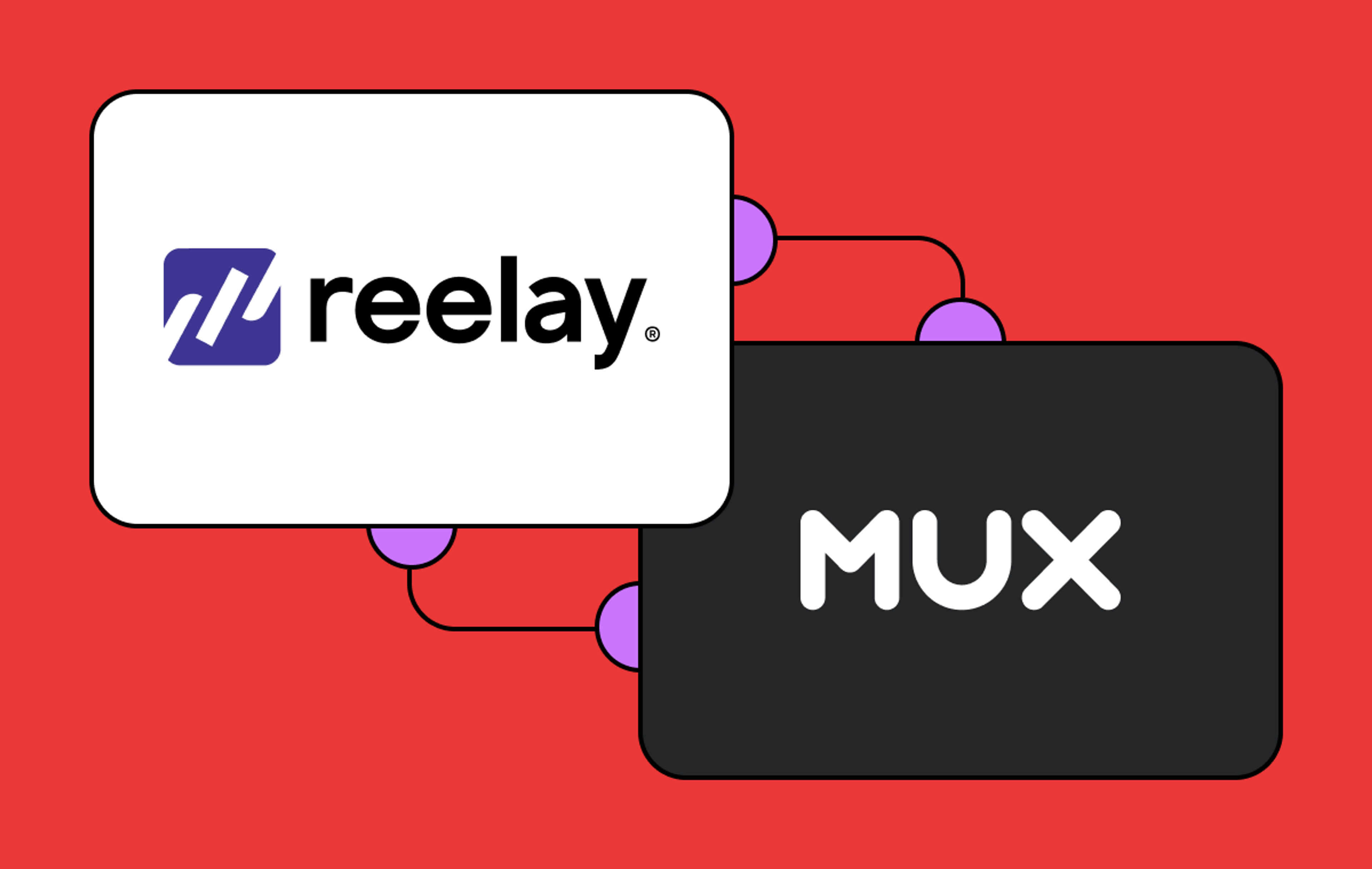 Reelay logo on the left, Mux logo on the right on a red background
