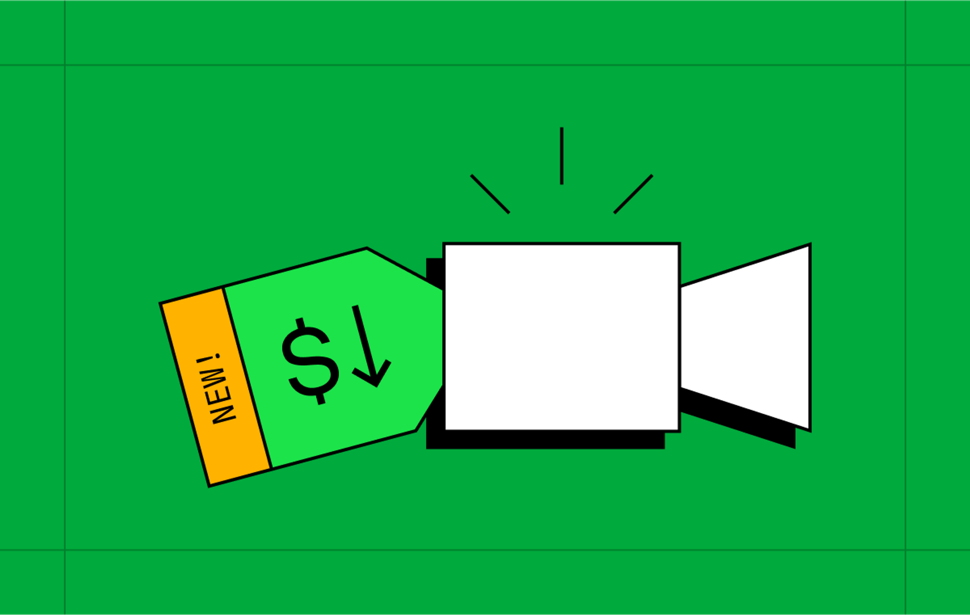 A video camera with a price tag, which shows prices being reduced.