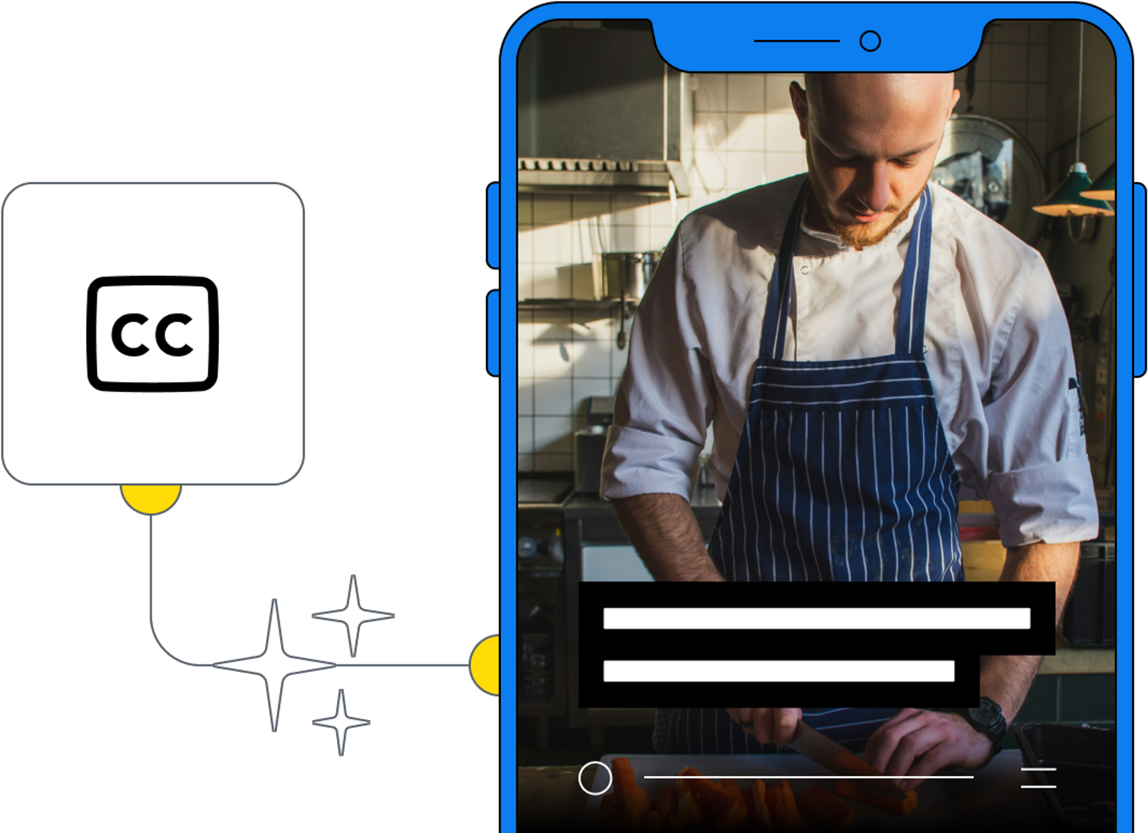 Image representing autogenerated captions on a video on a mobile phone